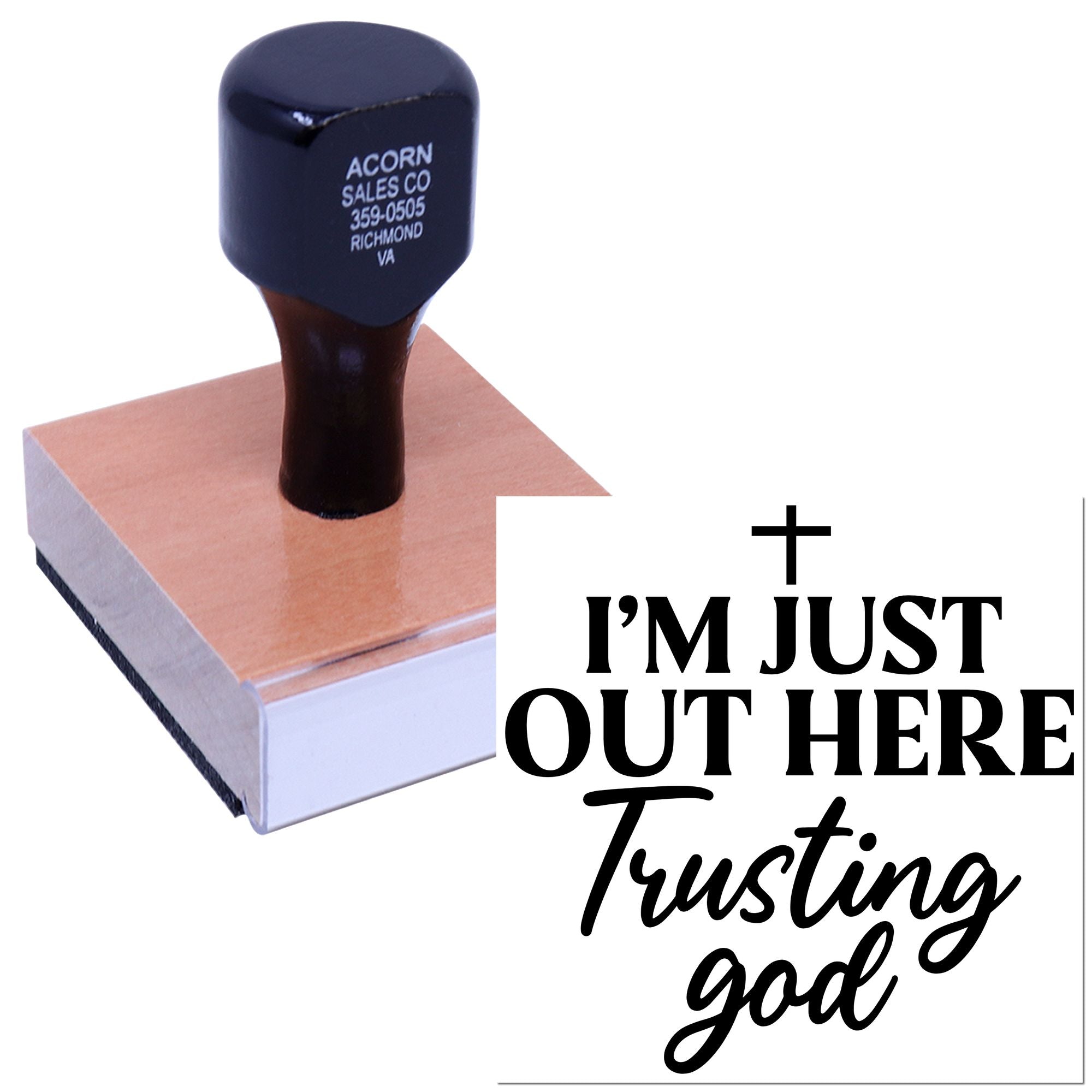 Christian rubber stamp with cross and Im just out here trusting God for faith-based cards, journals and crafts.
