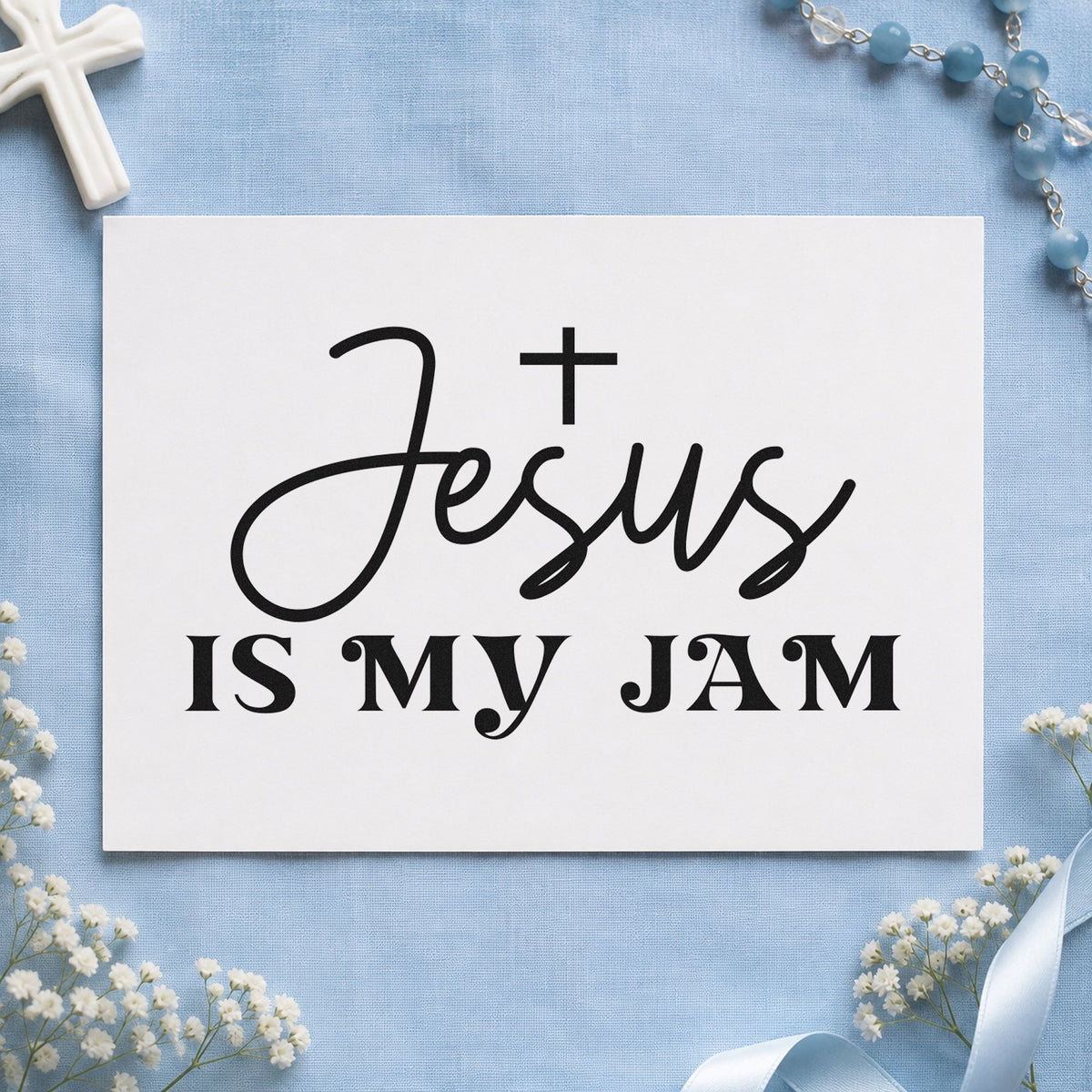 Jesus Is My Jam rubber stamp printed in black ink, ready for praise band gifts and similar paper crafts.