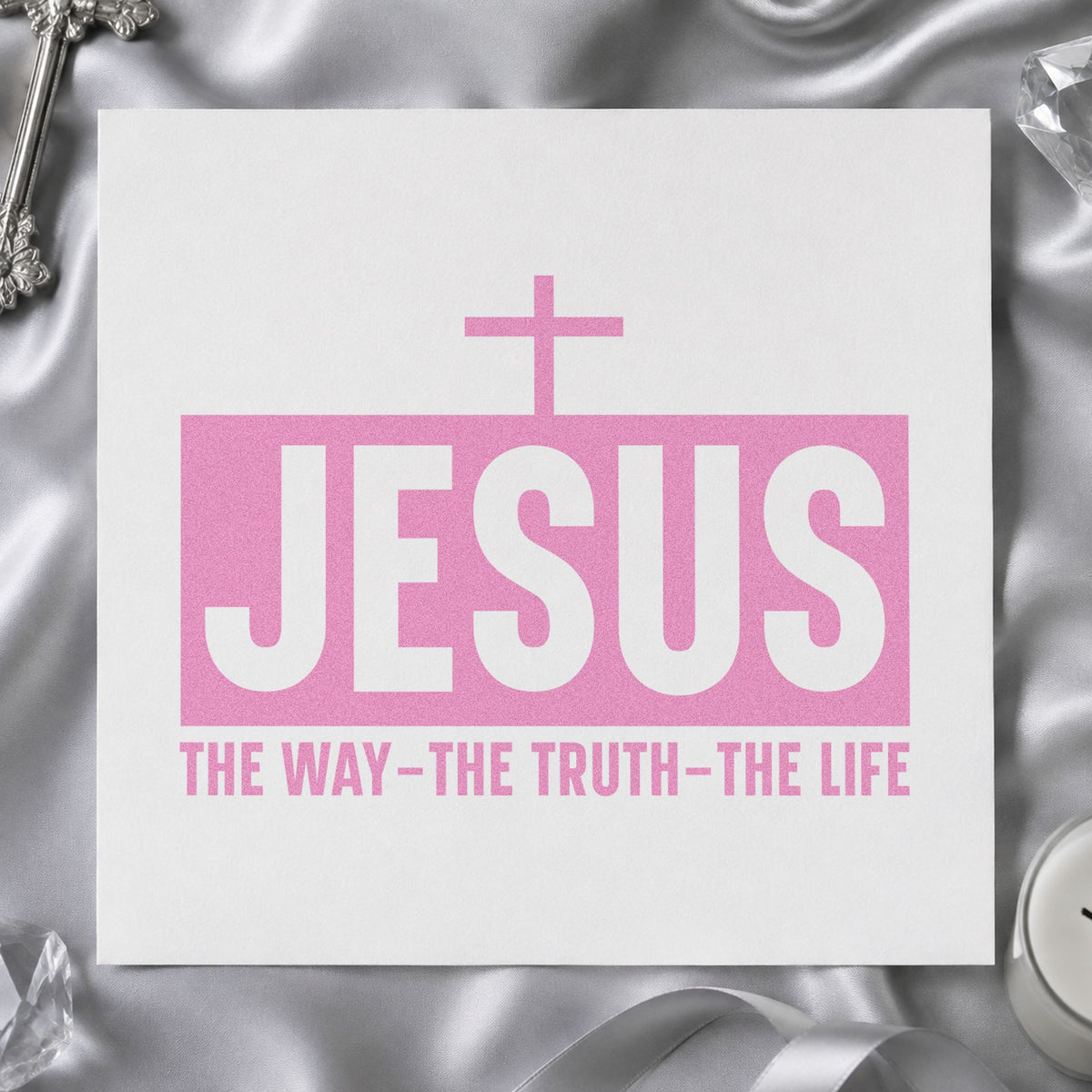 Jesus the Way Truth Life craft stamp in purple ink on cardstock, an easy option for confirmation gifts.