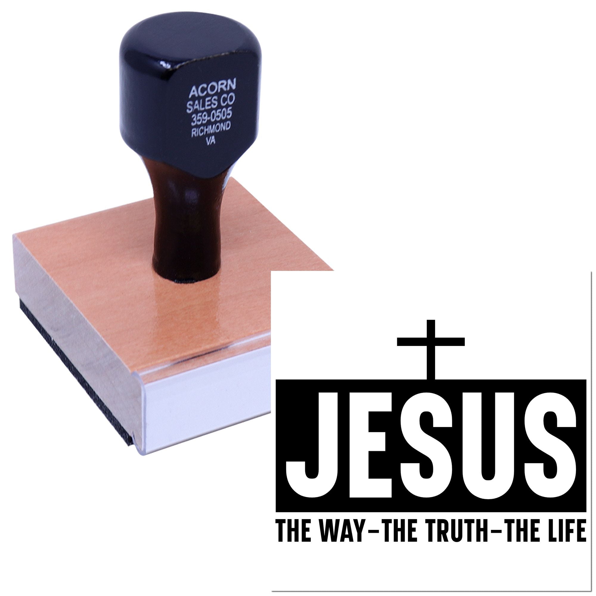 Custom rubber stamp featuring Jesus logo and The Way, the Truth, the Life for Christian church branding.