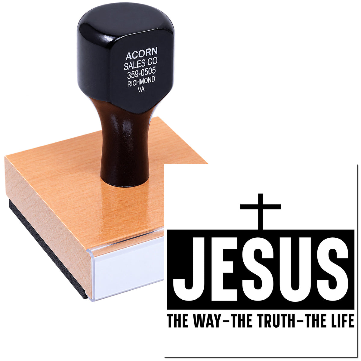 Custom rubber stamp featuring Jesus logo and The Way, the Truth, the Life for Christian church branding.