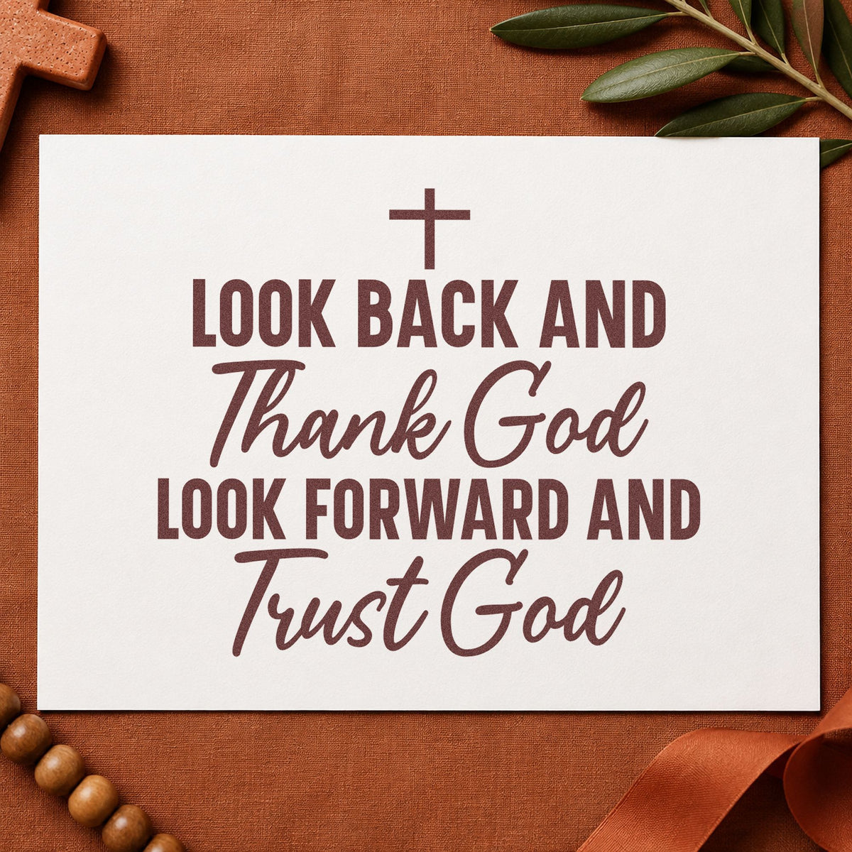 Thank God and Trust God rubber stamp printed in brown ink, ready for marriage milestones and similar paper crafts.