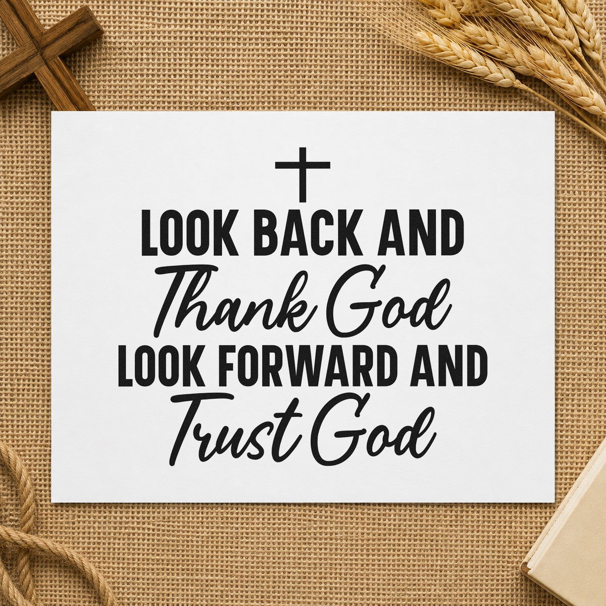 Thank God and Trust God rubber stamp printed in black ink, ready for new year cards and similar paper crafts.