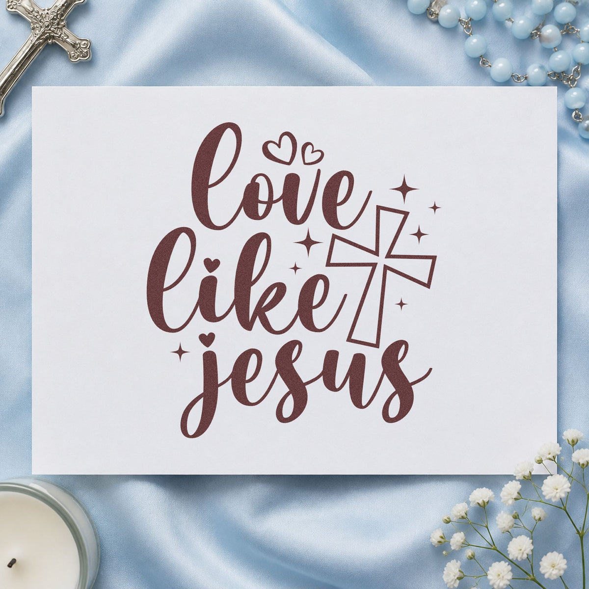 Love Like Jesus Outlined Cross Hand Stamp – Duo in use 4