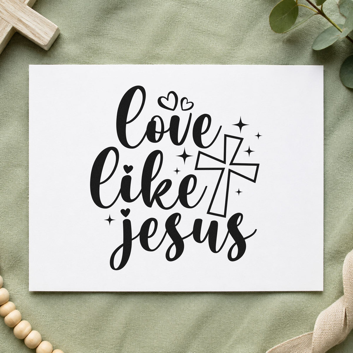 Love Like Jesus rubber stamp printed in black ink, ready for kindness cards and similar paper crafts.
