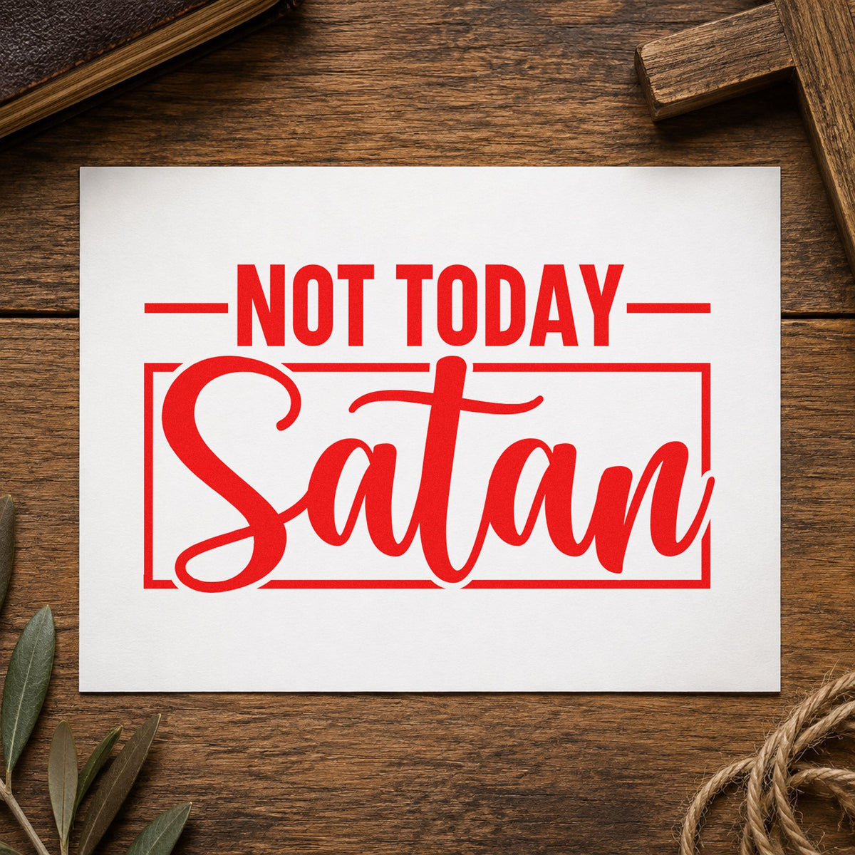 Not Today Satan rubber stamp shown in red ink, stamped for projects such as planner sticker crafts.