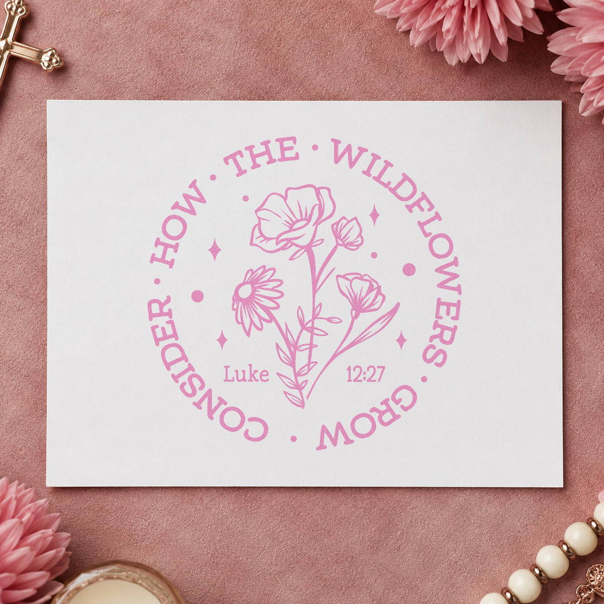 Consider the Wildflowers Circle craft stamp in purple ink on cardstock, an easy option for garden club notes.