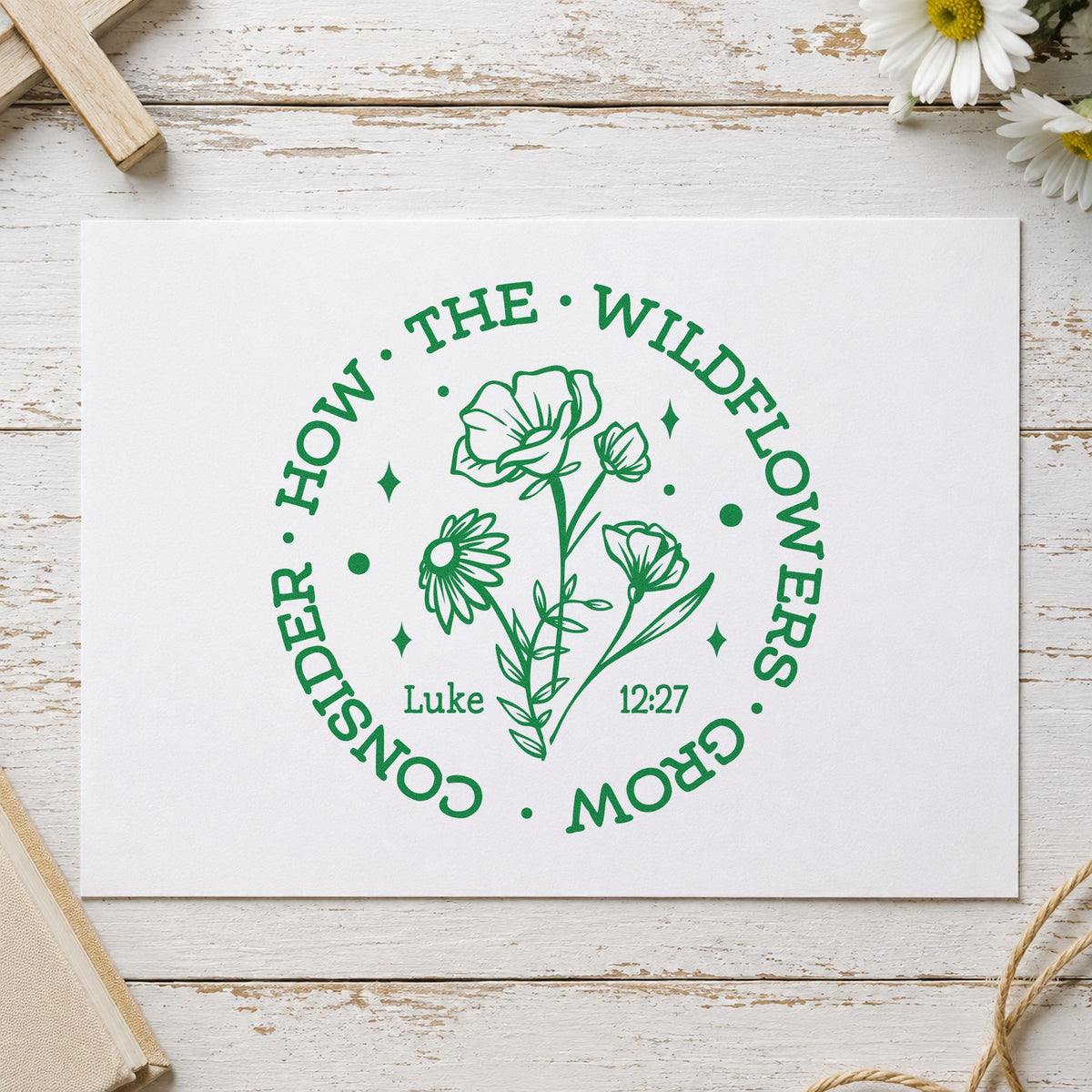 Consider the Wildflowers Circle craft stamp imprint in green ink on a handmade project, one idea being seed packet gifts.
