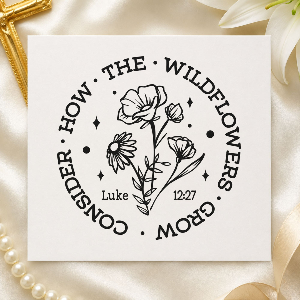 Consider the Wildflowers Circle rubber stamp printed in black ink, ready for wildflower cards and similar paper crafts.