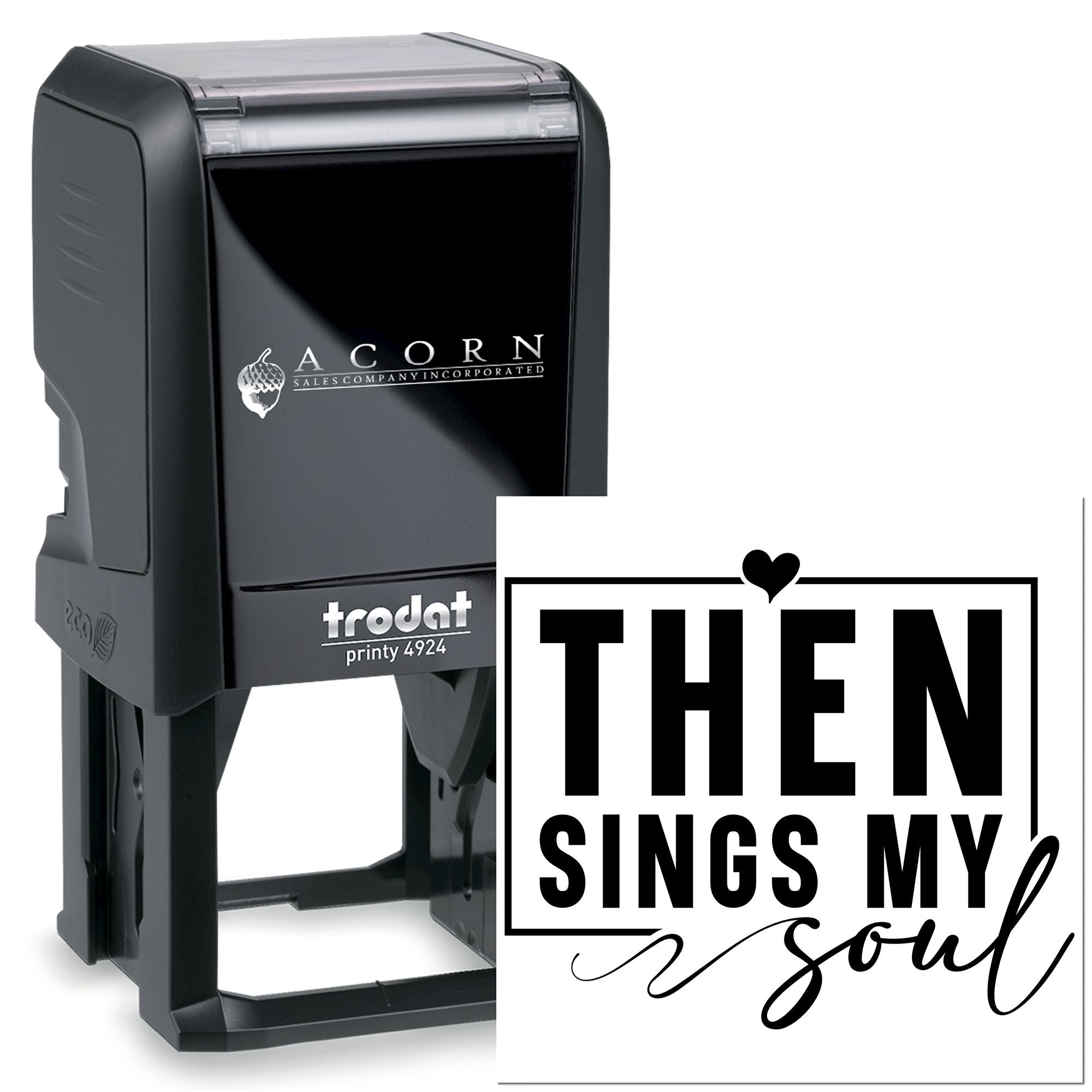Trodat Printy 4924 self-inking rubber stamp with custom Then Sings My Soul design for church crafts and Bible journaling.