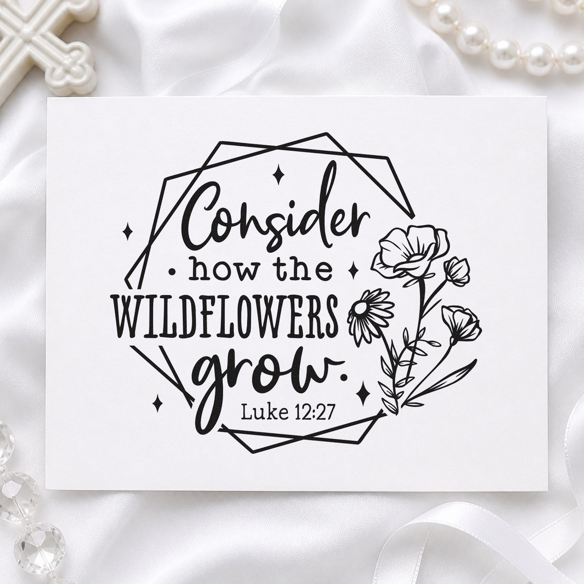 Wildflowers Geometric Frame Wood Handle Stamp in use 9