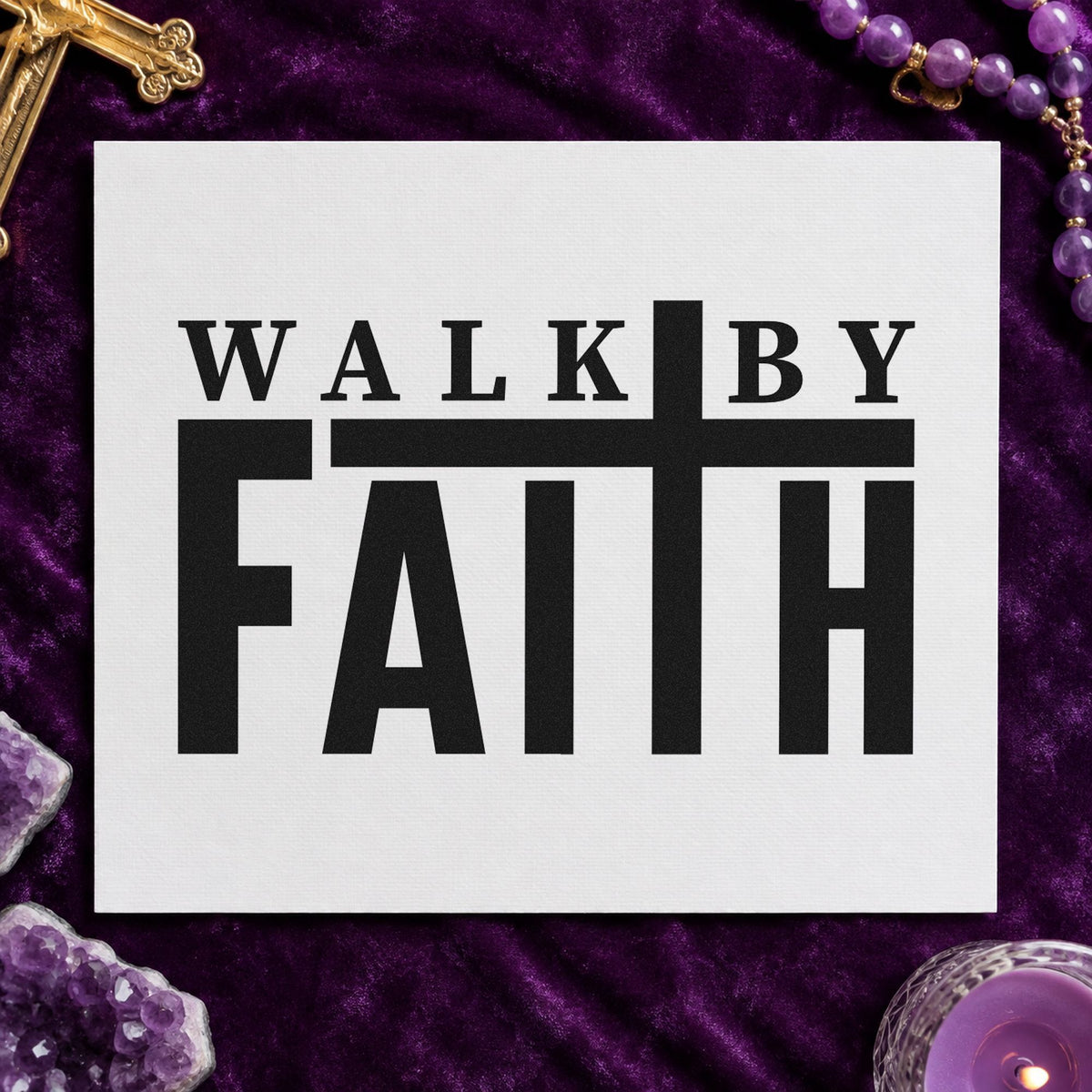 Walk by Faith rubber stamp printed in black ink, ready for walk by faith cards and similar paper crafts.