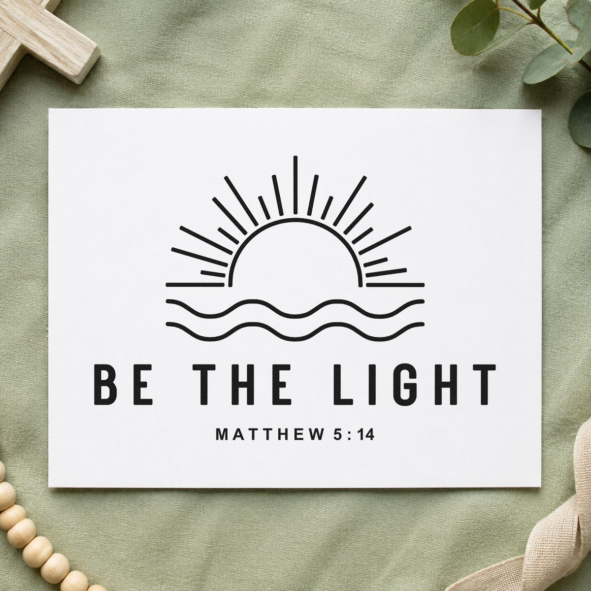 Be the Light Sunrise rubber stamp printed in black ink, ready for sunrise light cards and similar paper crafts.