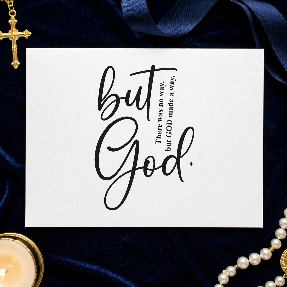 But God Script rubber stamp printed in black ink, ready for script testimony cards and similar paper crafts.