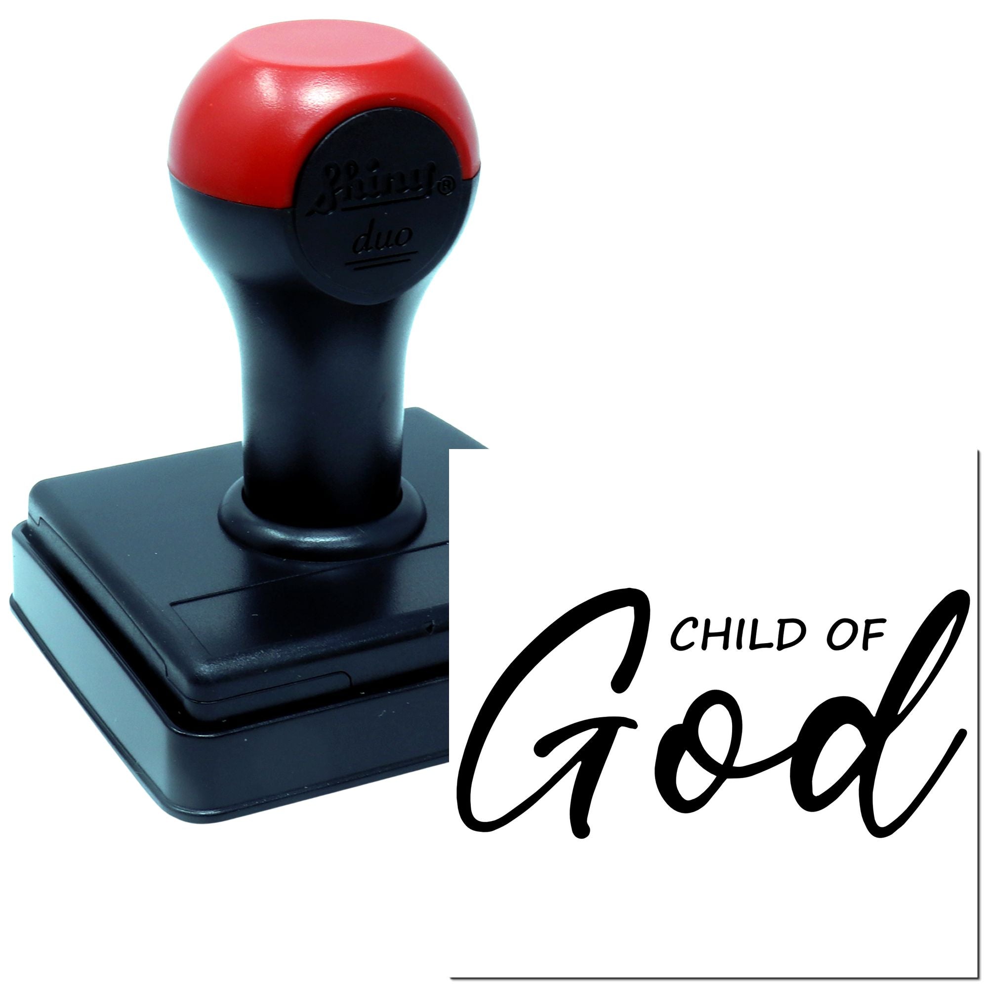 Self-inking rubber stamp with Child of God design, perfect for faith-based crafts, church projects, and paper marking.