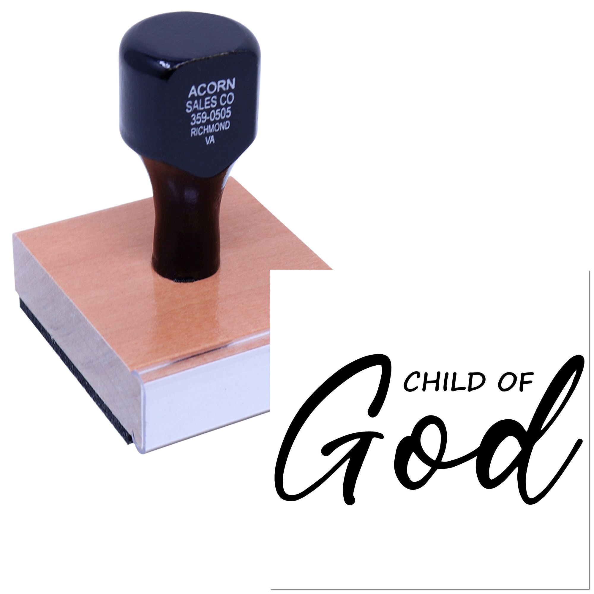Custom rubber stamp with Child of God design for religious crafts, church projects, and personalized stamping.