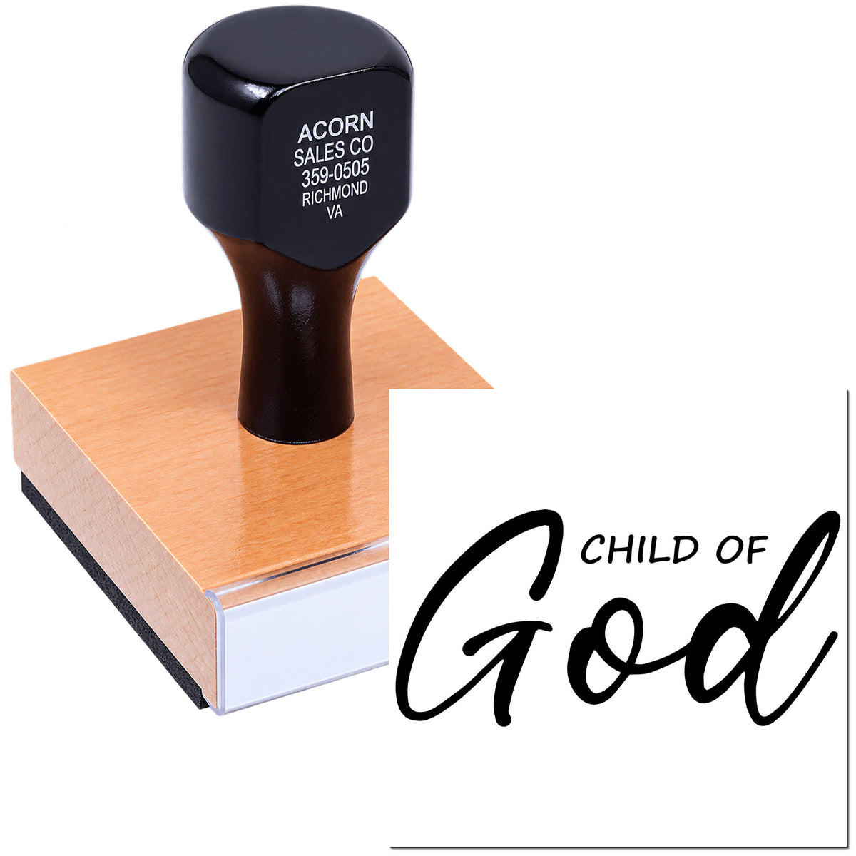 Custom rubber stamp with Child of God design for religious crafts, church projects, and personalized stamping.