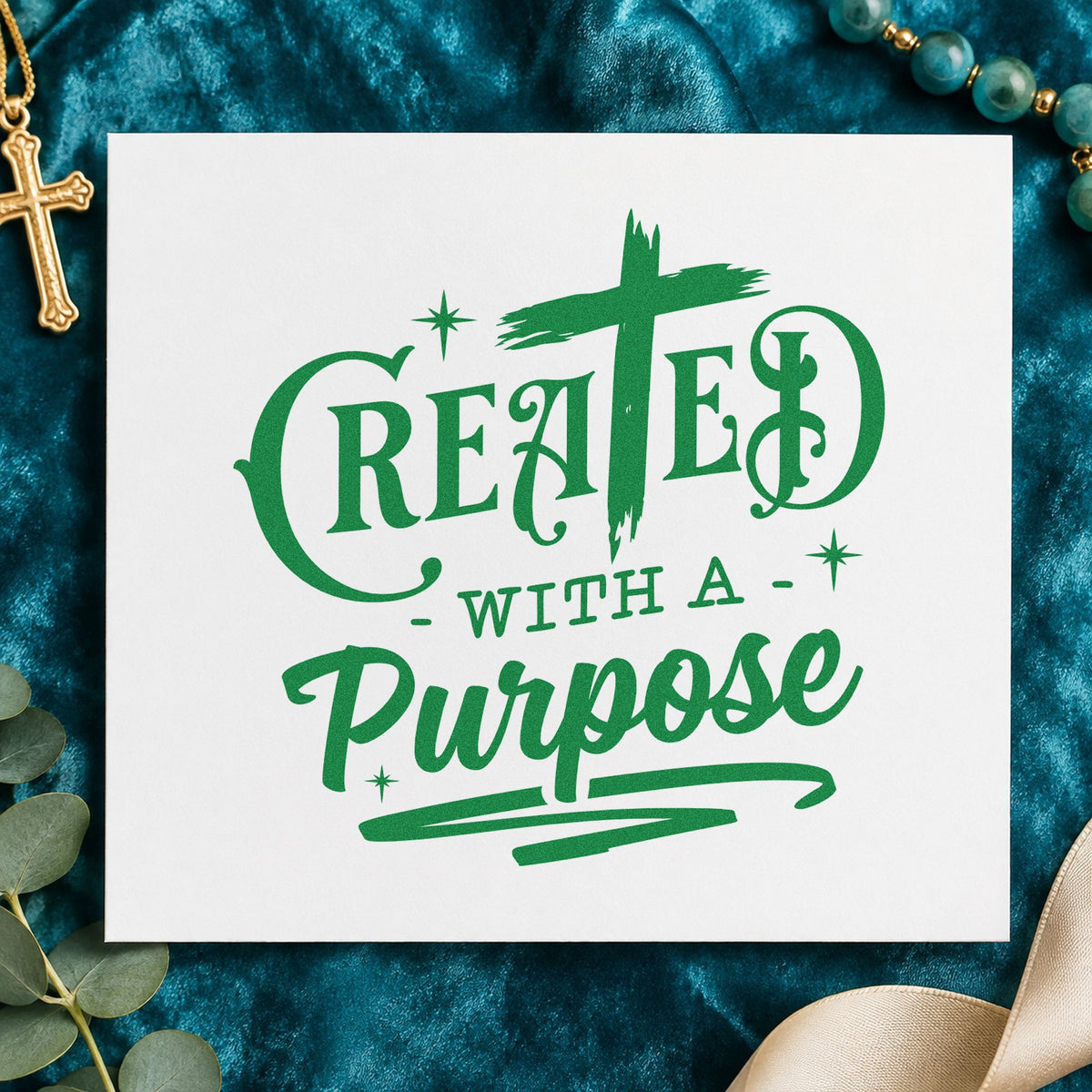 Created with a Purpose Cross craft stamp imprint in green ink on a handmade project, one idea being special needs ministry.