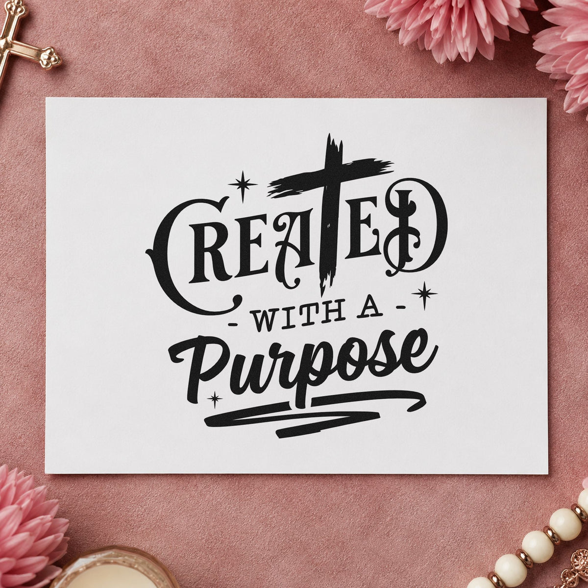 Created with a Purpose Cross rubber stamp printed in black ink, ready for purpose cards and similar paper crafts.