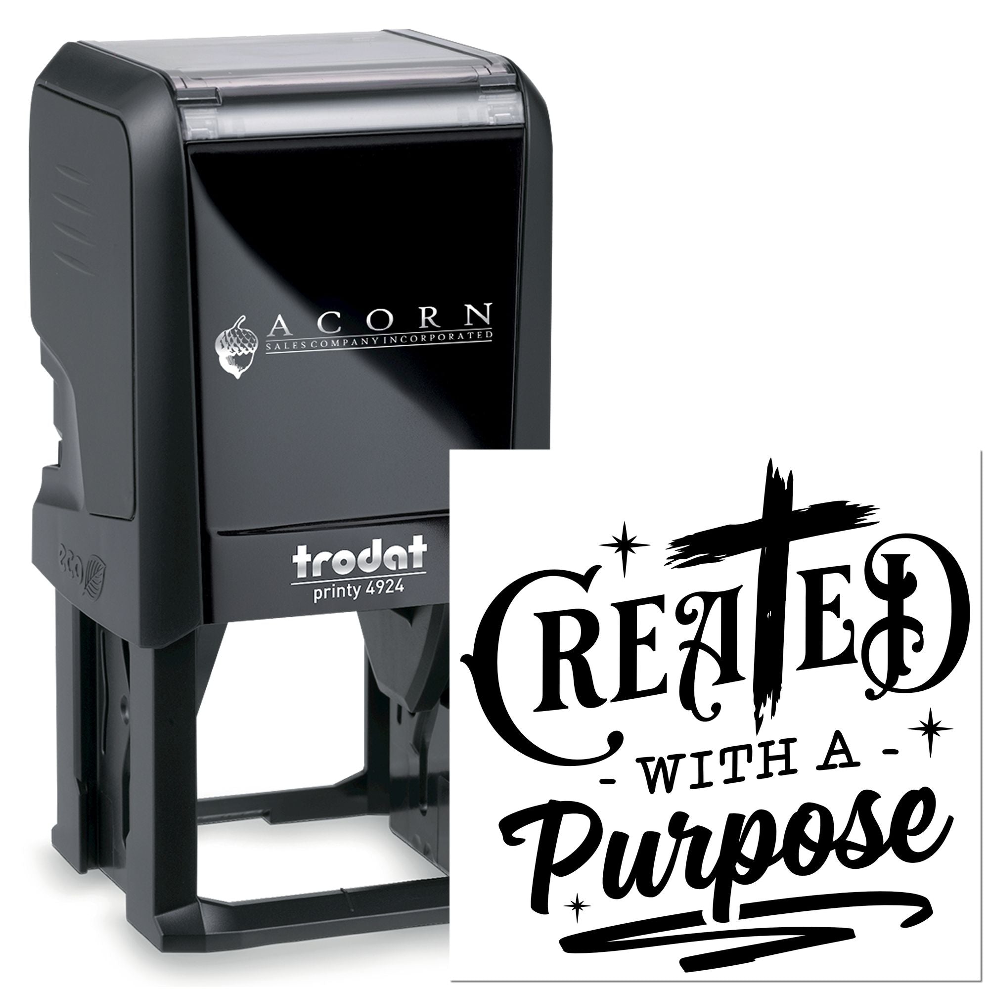 Trodat self-inking rubber stamp with custom Created with a Purpose design for branding, ministry, or business use.