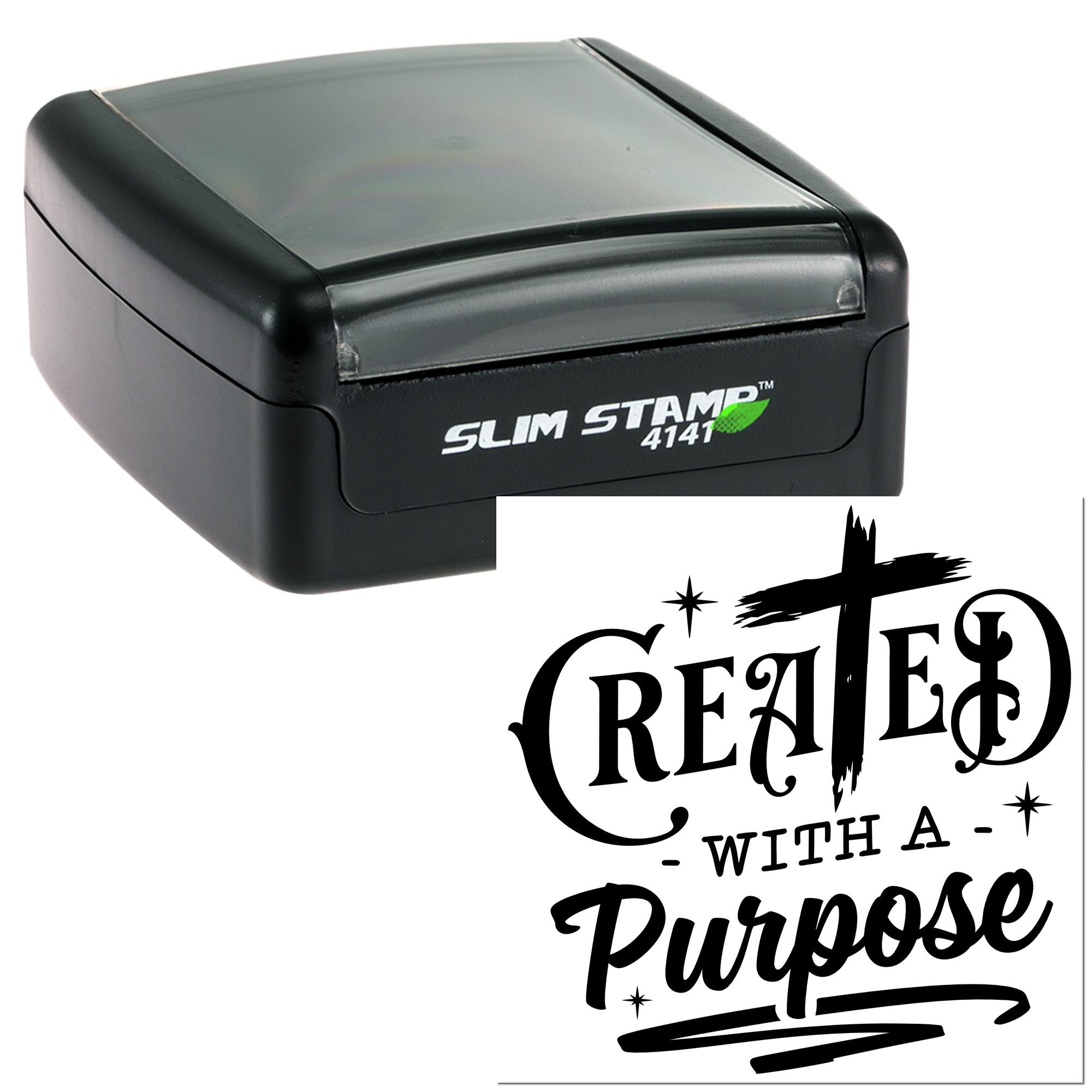Slim Stamp 4141 self-inking rubber stamp with Created with a Purpose custom design for inspirational stamping.