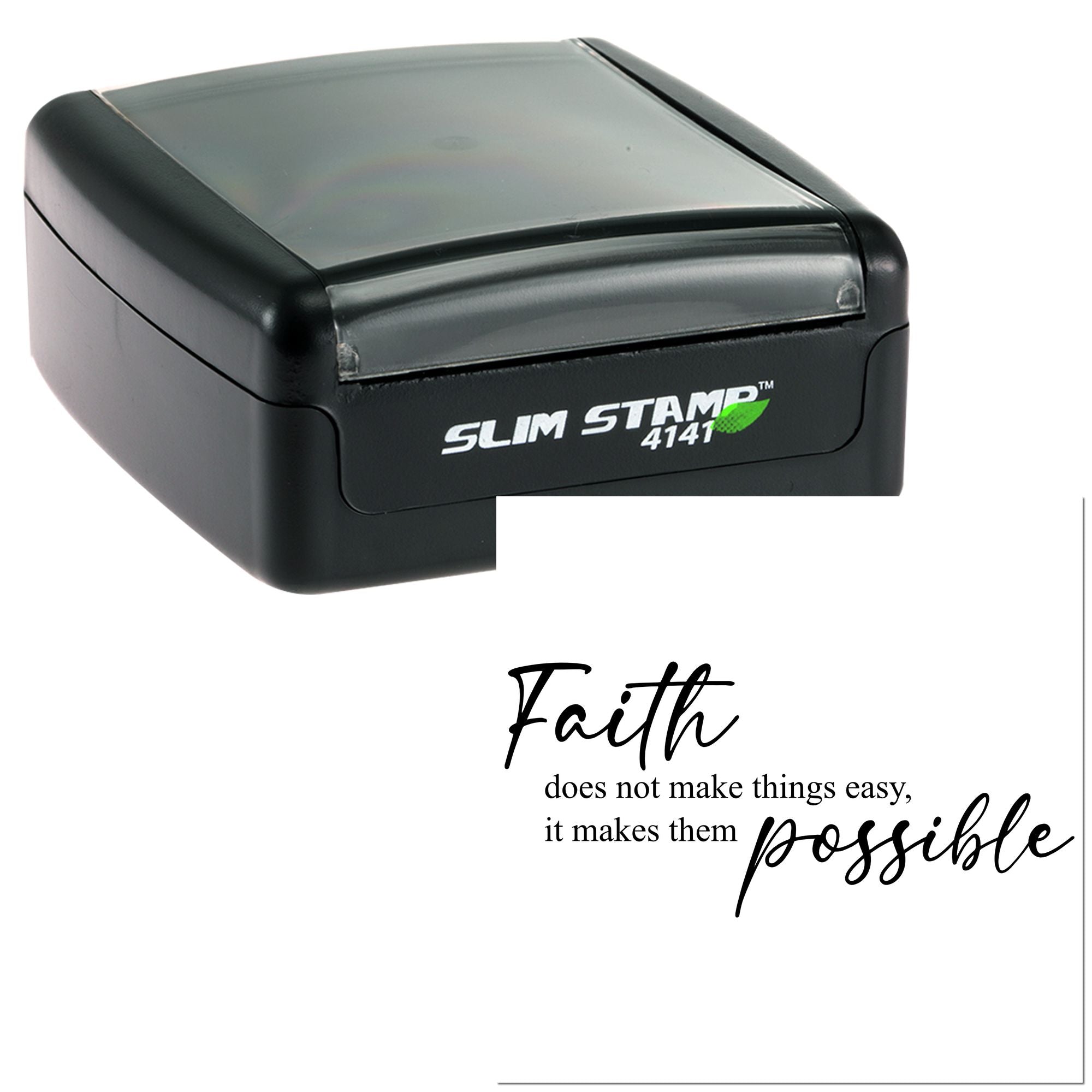 Faith inspirational rubber stamp with quote, Faith does not make things easy, it makes them possible for craft and office use.