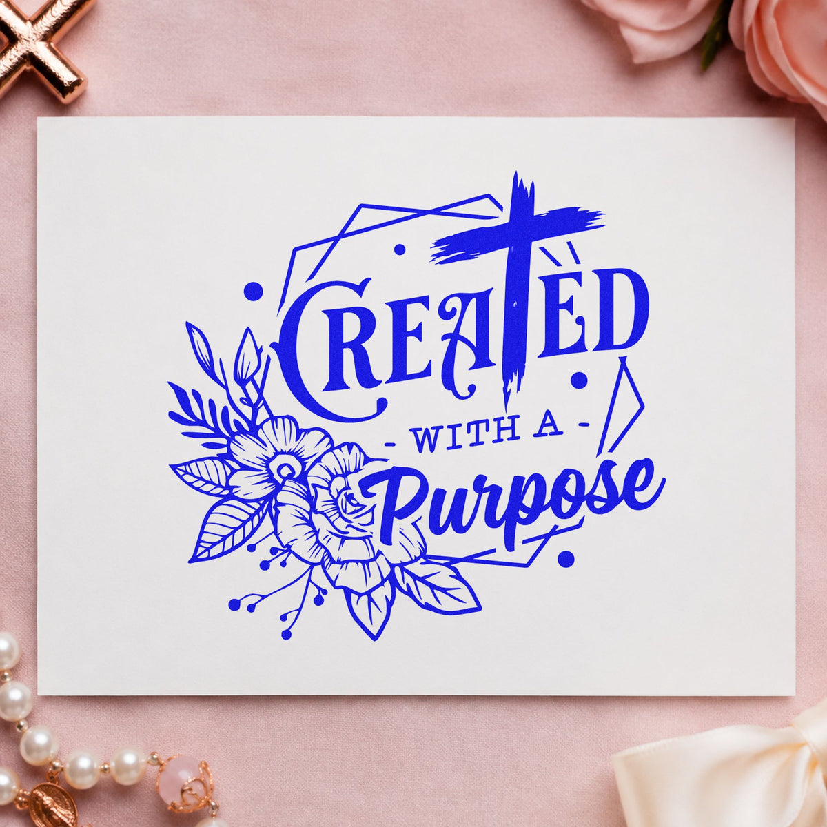 Created with a Purpose Floral craft stamp in blue ink on cardstock, an easy option for canvas totes.