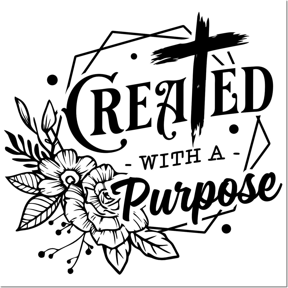 Created with a Purpose floral faith rubber stamp design with cross and flowers for Christian crafts.
