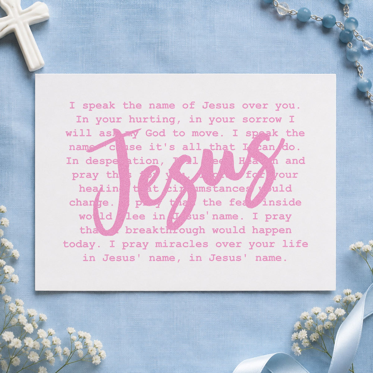 I Speak Jesus craft stamp in purple ink on cardstock, an easy option for graduation blessings.