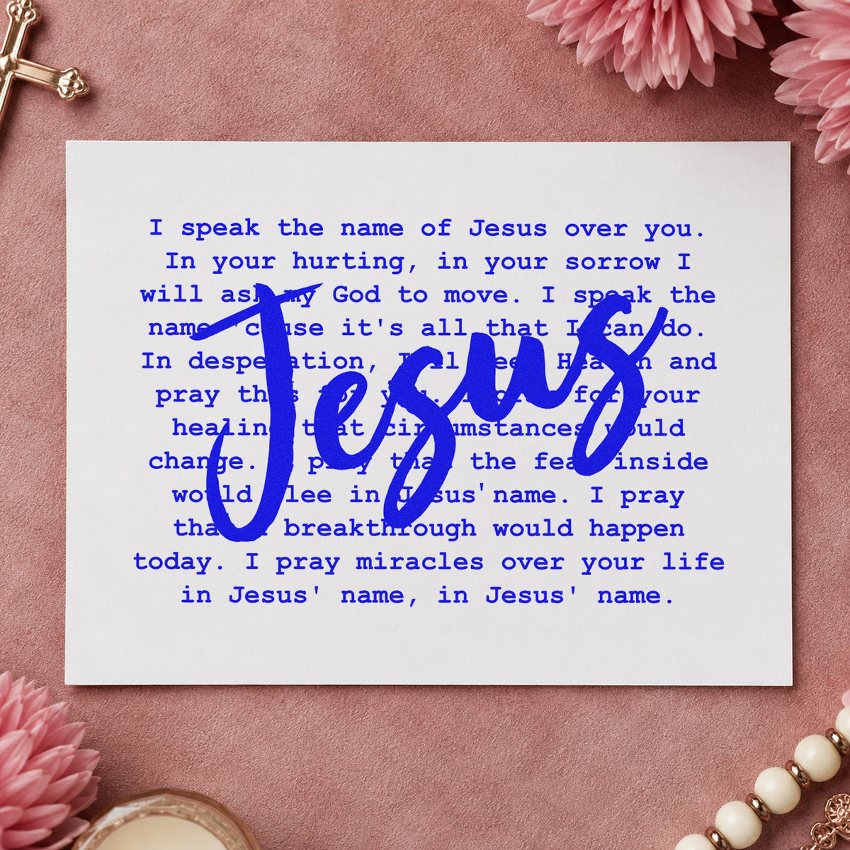 I Speak Jesus craft stamp imprinted in blue ink on paper, a design suited to deployment cards.