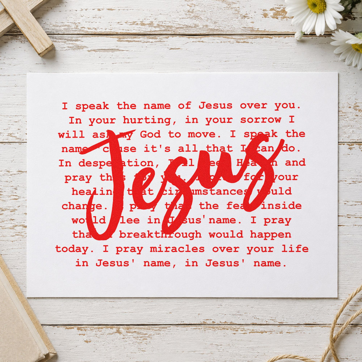 I Speak Jesus rubber stamp shown in red ink, stamped for projects such as bible cover crafts.
