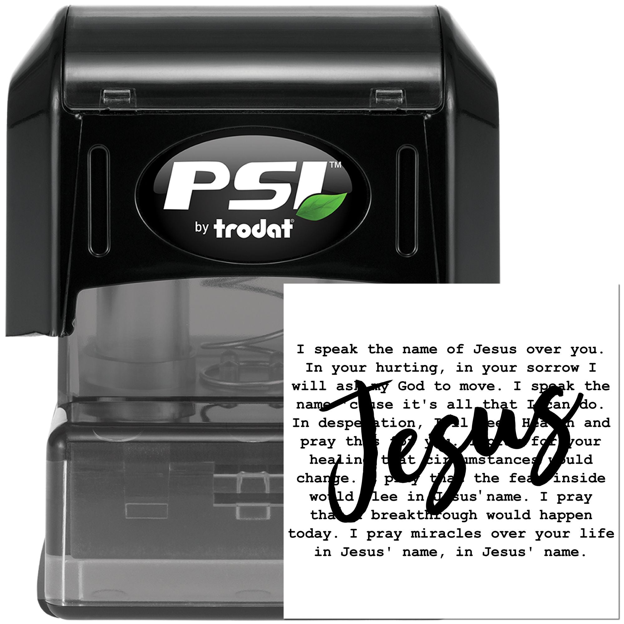Self-inking Jesus prayer rubber stamp by PSI Trodat for Christian cards, Bible journaling, and faith-based crafts.