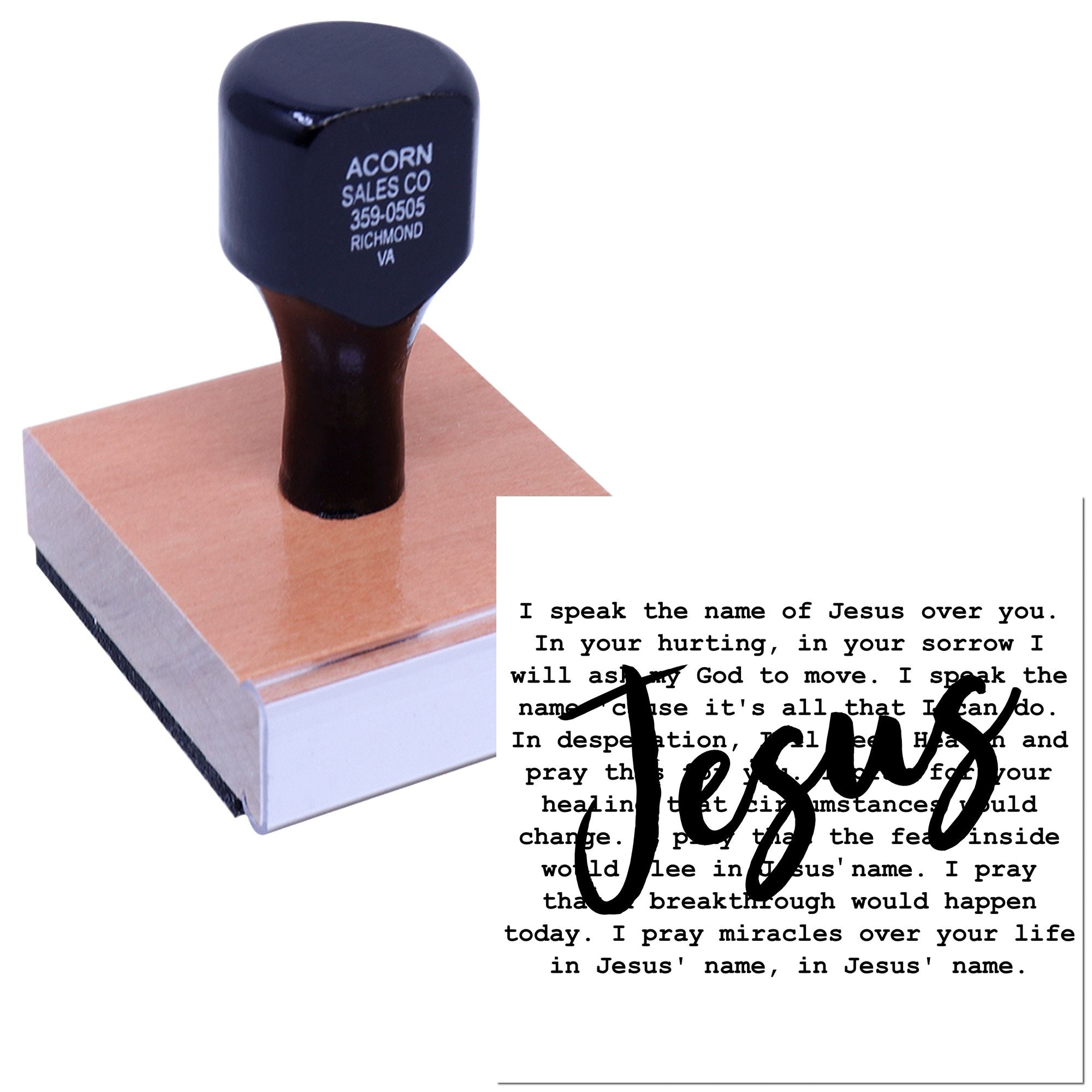 Custom Jesus rubber stamp imprint for Christian prayer cards and faith-based encouragement messages.