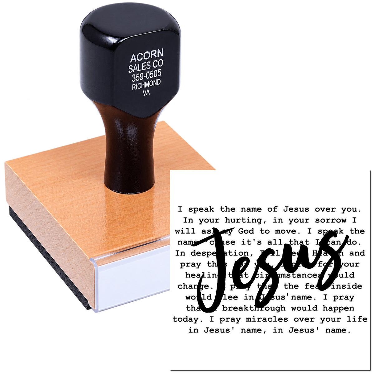 Custom Jesus rubber stamp imprint for Christian prayer cards and faith-based encouragement messages.