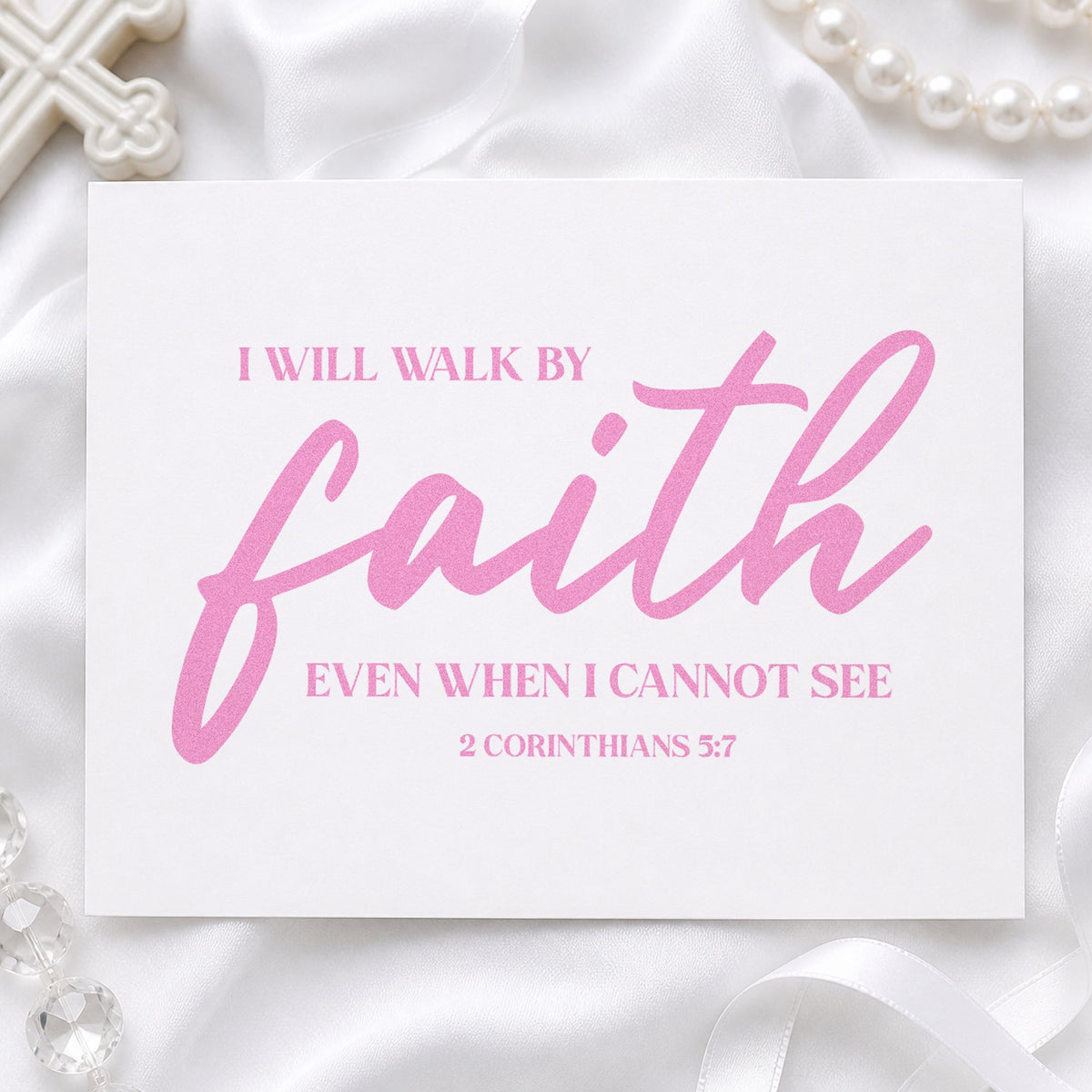 Walk by Faith craft stamp in purple ink on cardstock, an easy option for moving day cards.