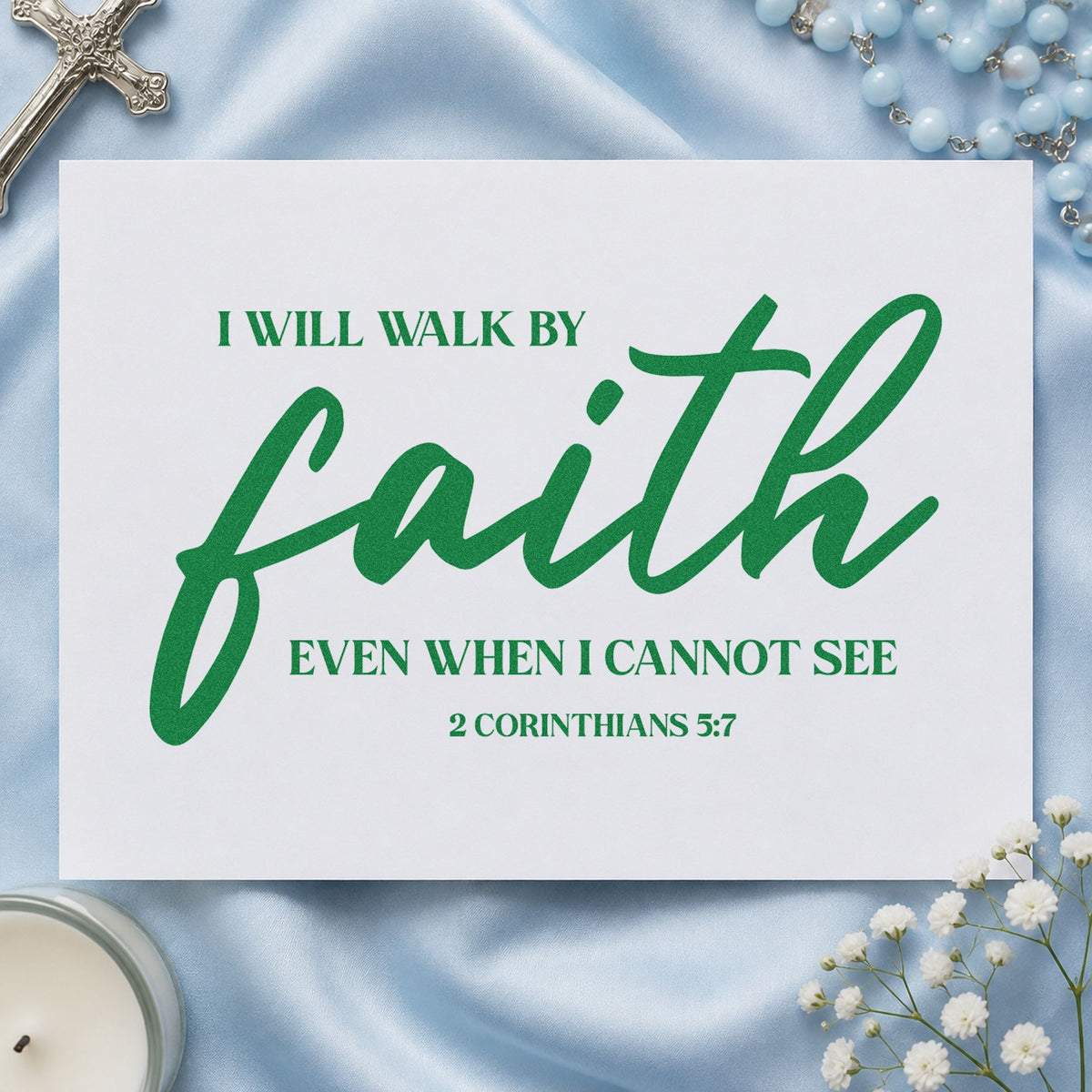 Walk by Faith craft stamp imprint in green ink on a handmade project, one idea being adoption journey gifts.