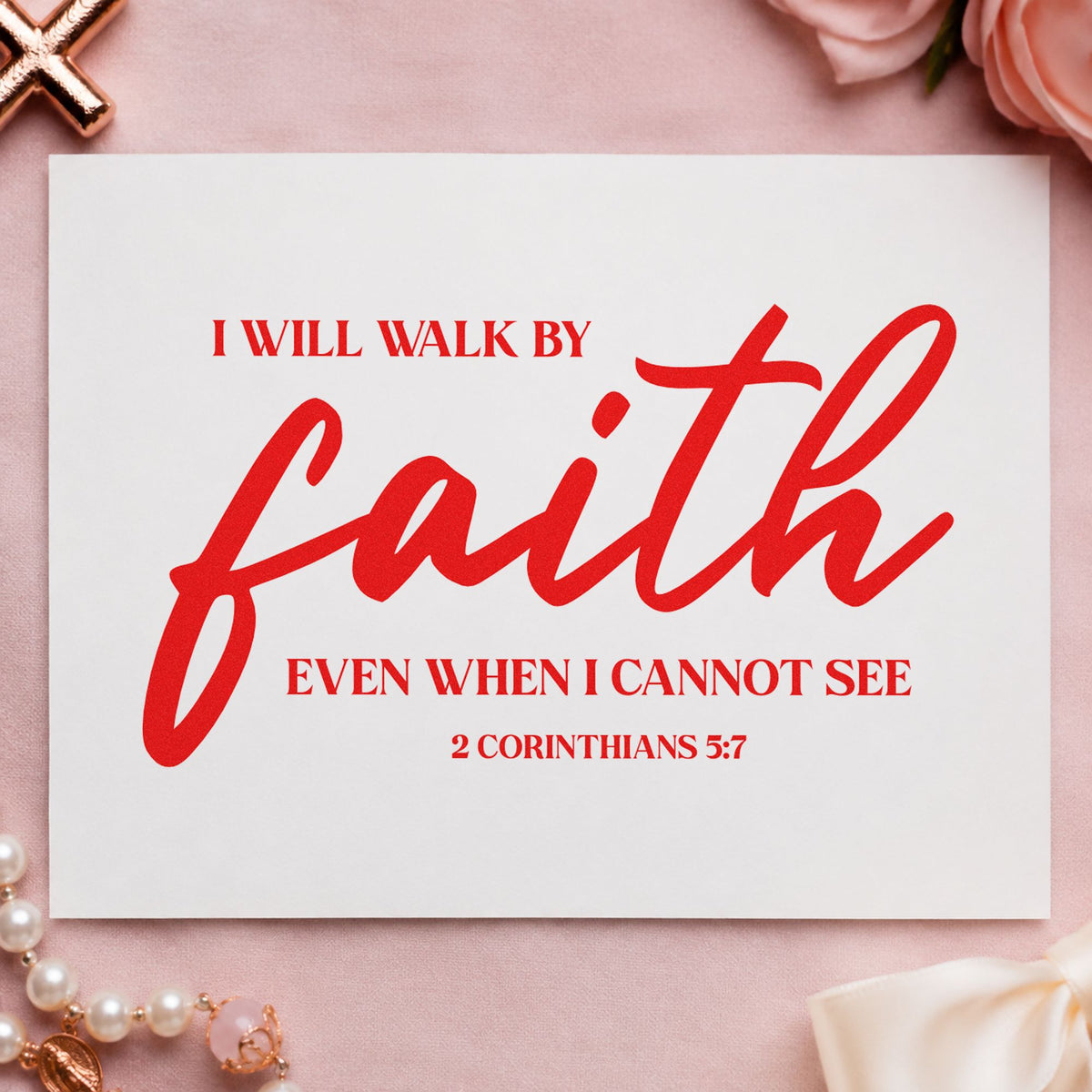 Walk by Faith rubber stamp shown in red ink, stamped for projects such as career change notes.