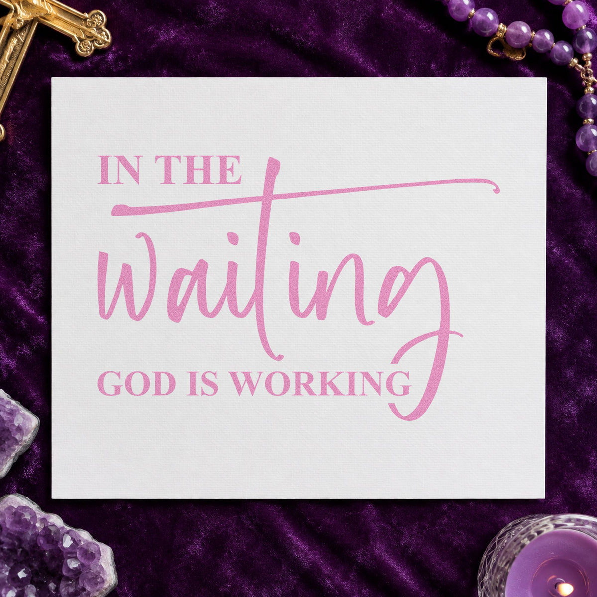In The Waiting God Is Working Flourished Lettering Hand Stamp – Duo in use 10