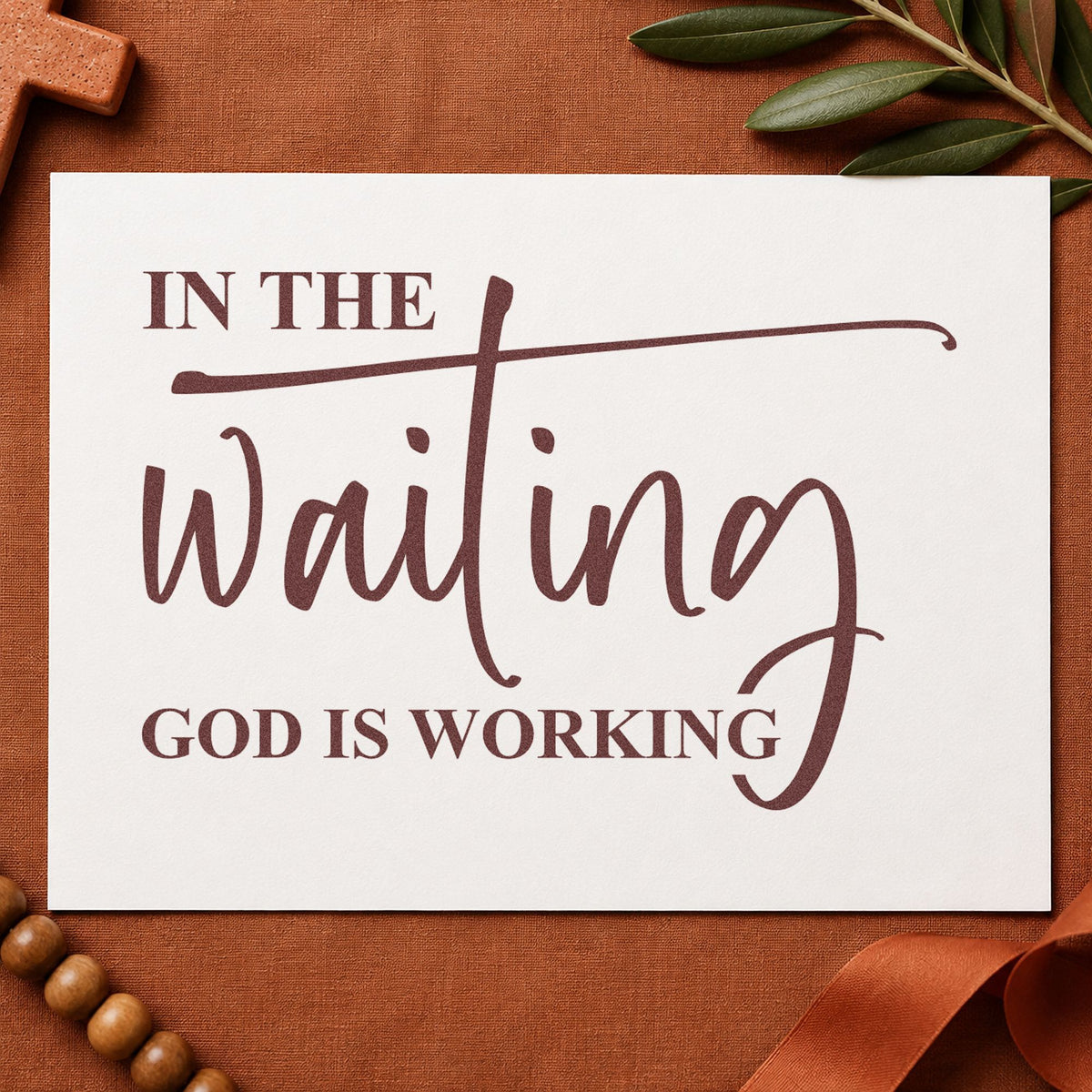 In The Waiting God Is Working Flourished Lettering Hand Stamp – Duo in use 4