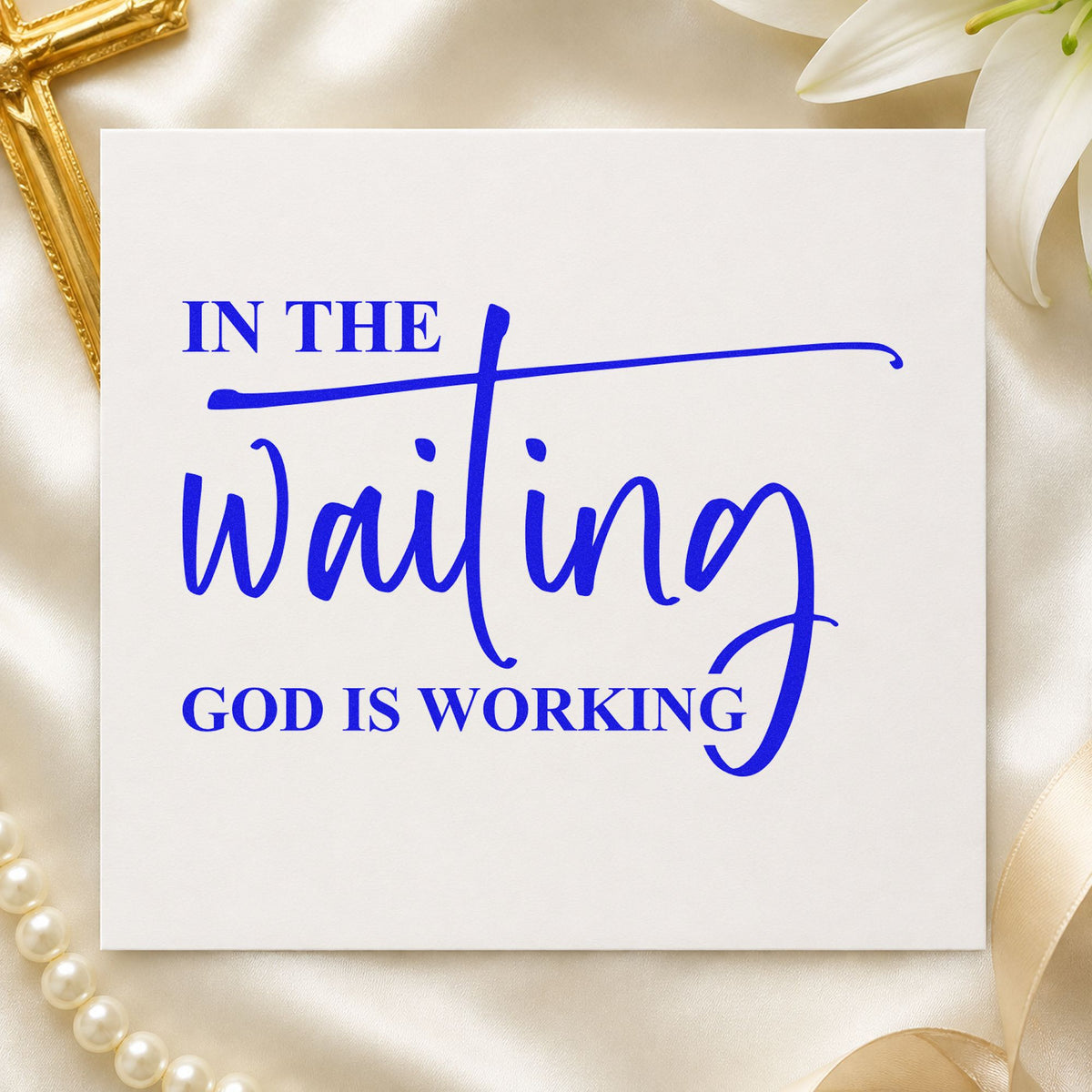 In The Waiting God Is Working Flourished Lettering Hand Stamp – Duo in use 6
