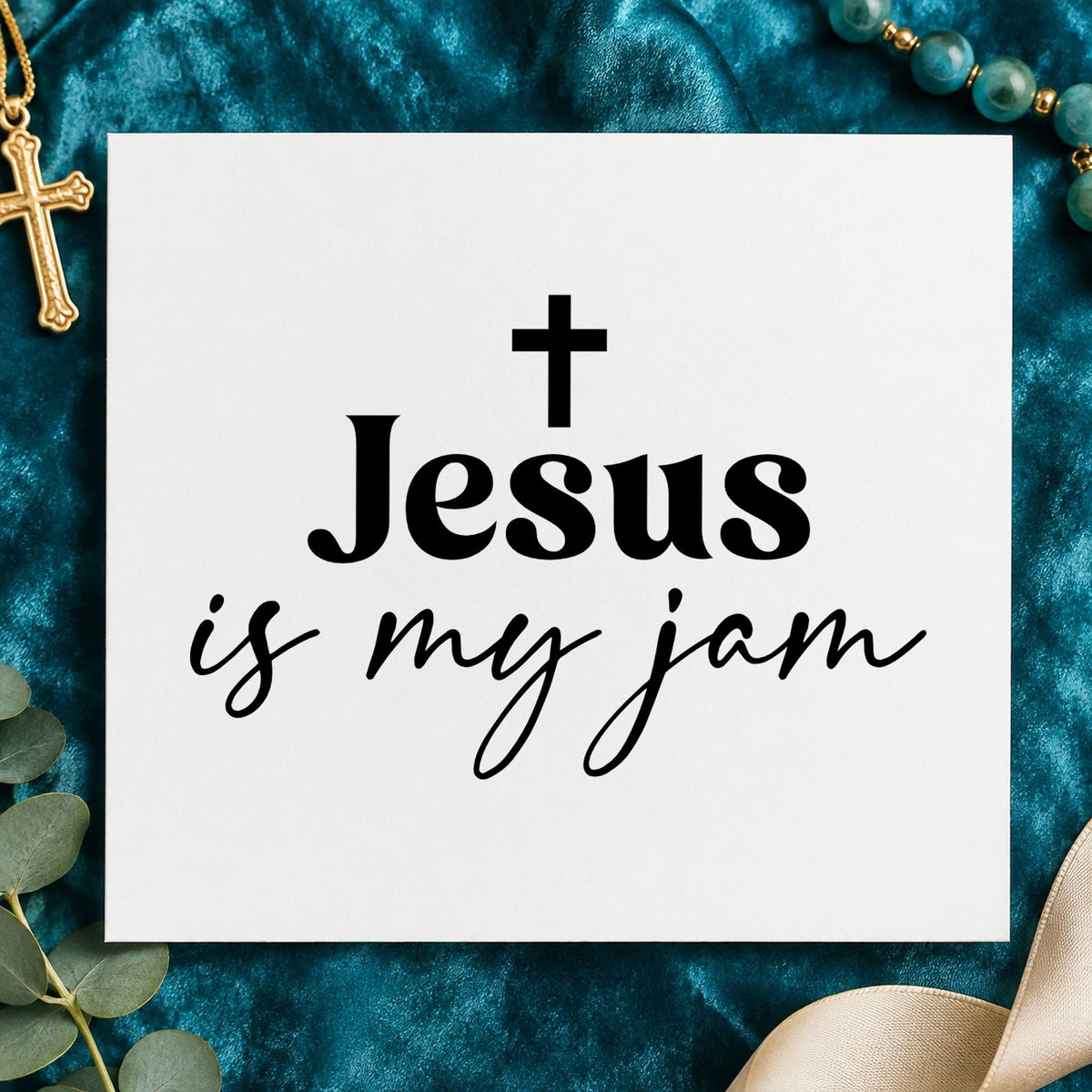Jesus Is My Jam Script rubber stamp printed in black ink, ready for worship music cards and similar paper crafts.