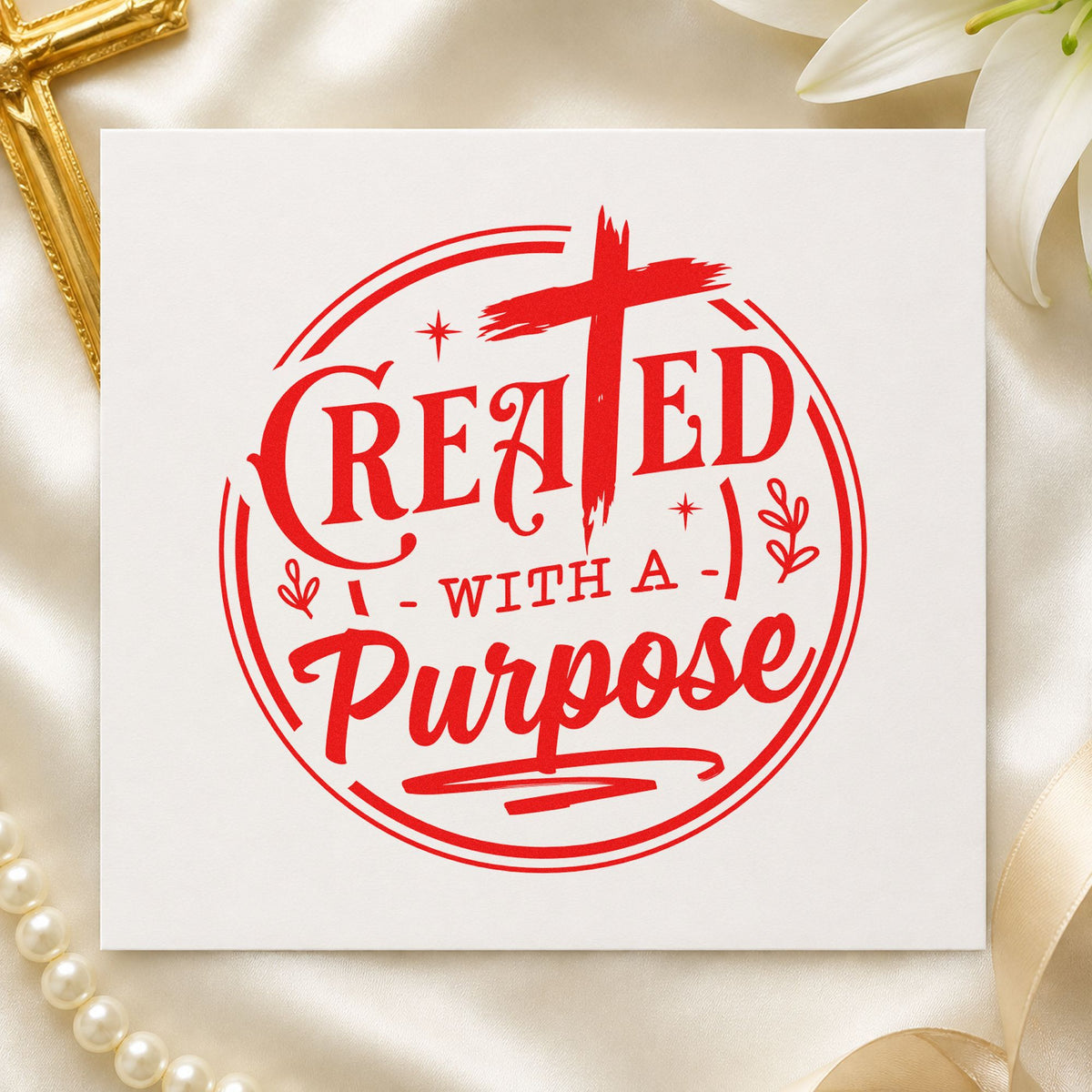 Created with a Purpose Circle rubber stamp shown in red ink, stamped for projects such as maker hang tags.
