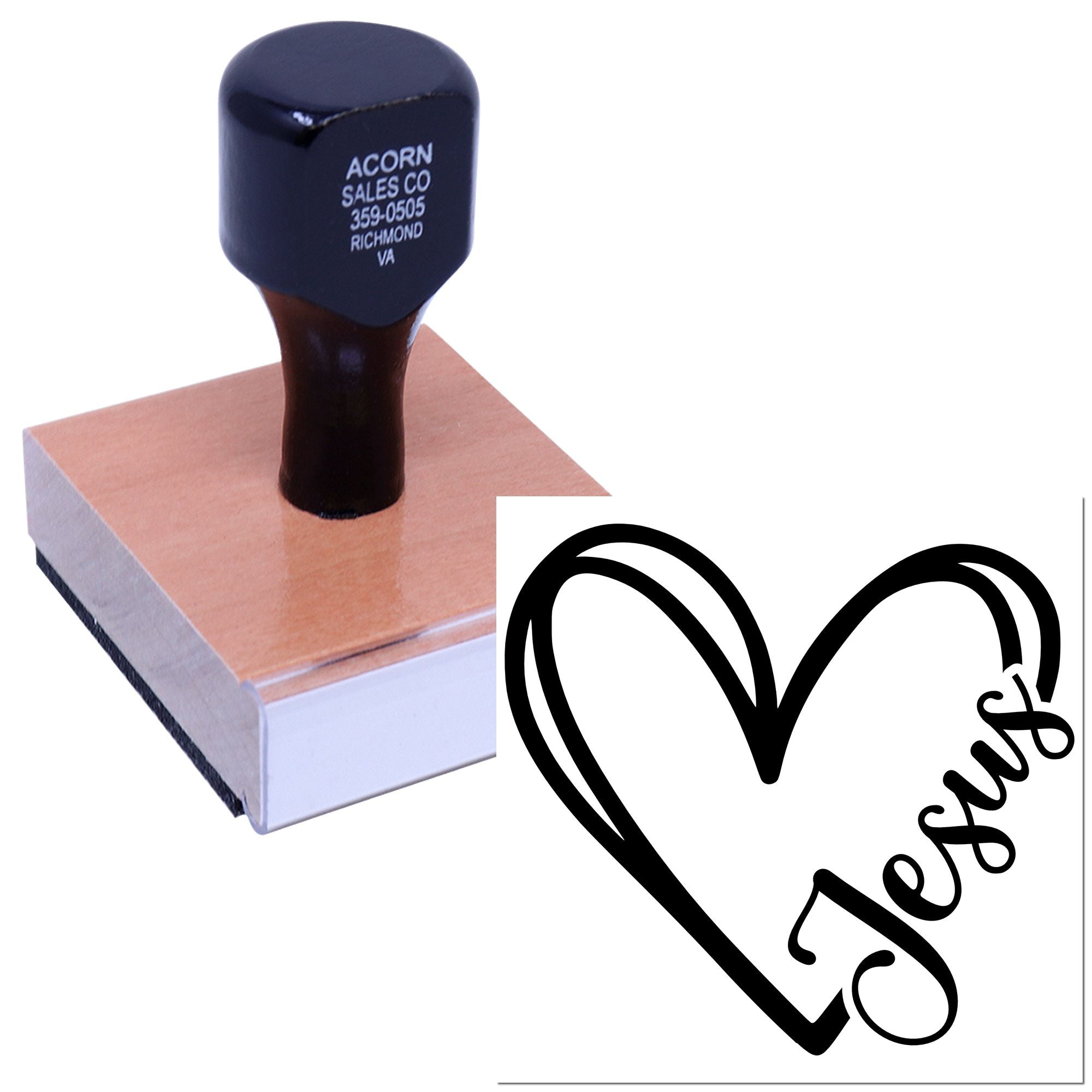 Custom rubber stamp with heart and love design, ideal for handmade cards, wedding stationery, and branding.