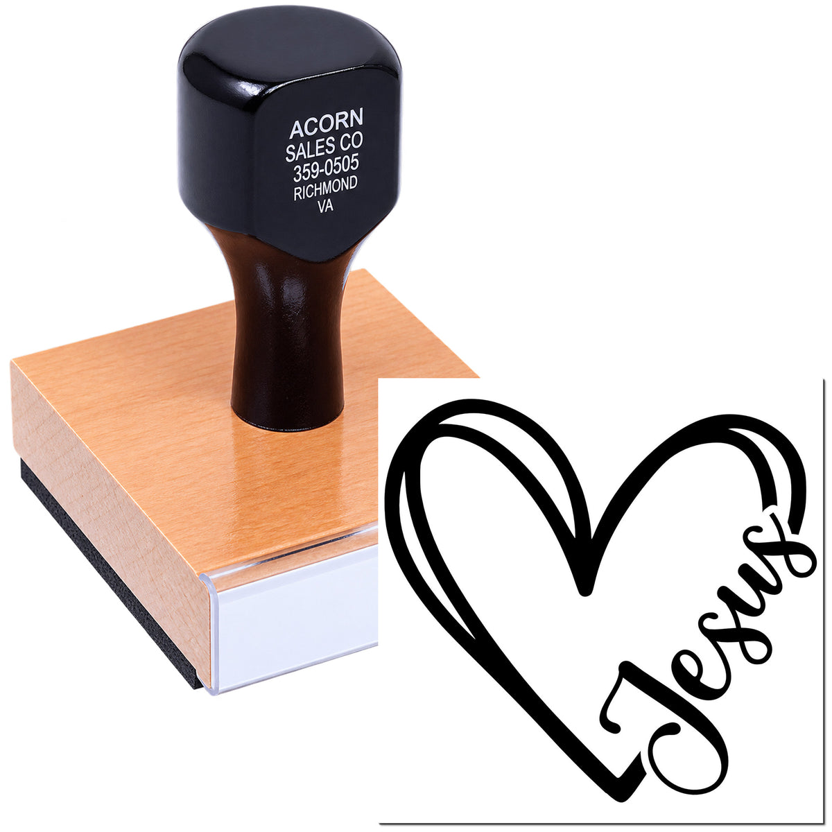 Custom rubber stamp with heart and love design, ideal for handmade cards, wedding stationery, and branding.