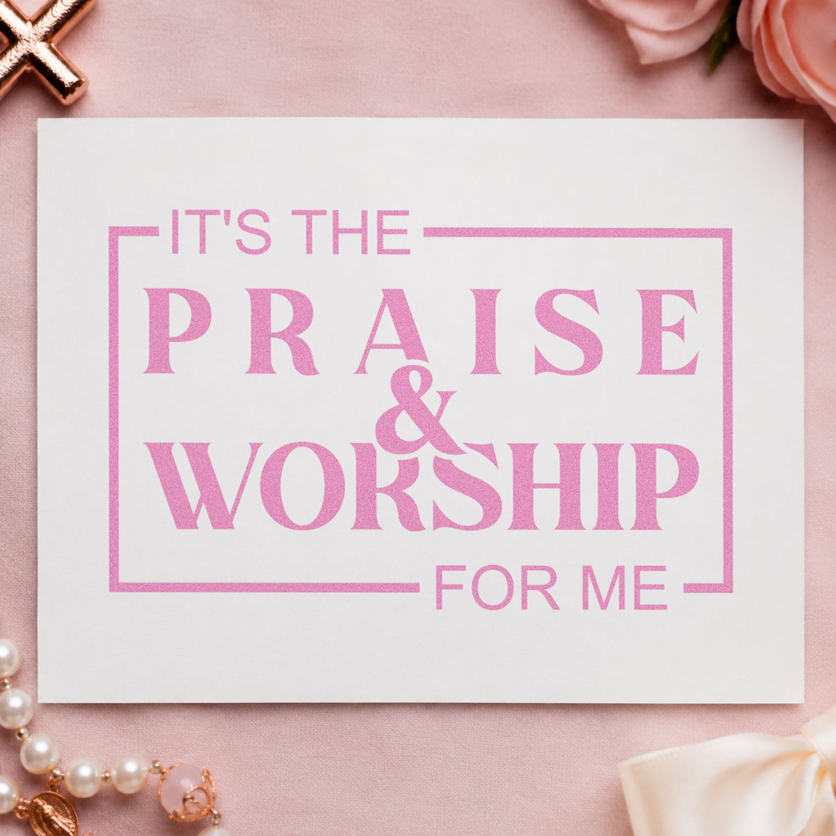 Praise and Worship craft stamp in purple ink on cardstock, an easy option for worship team gifts.