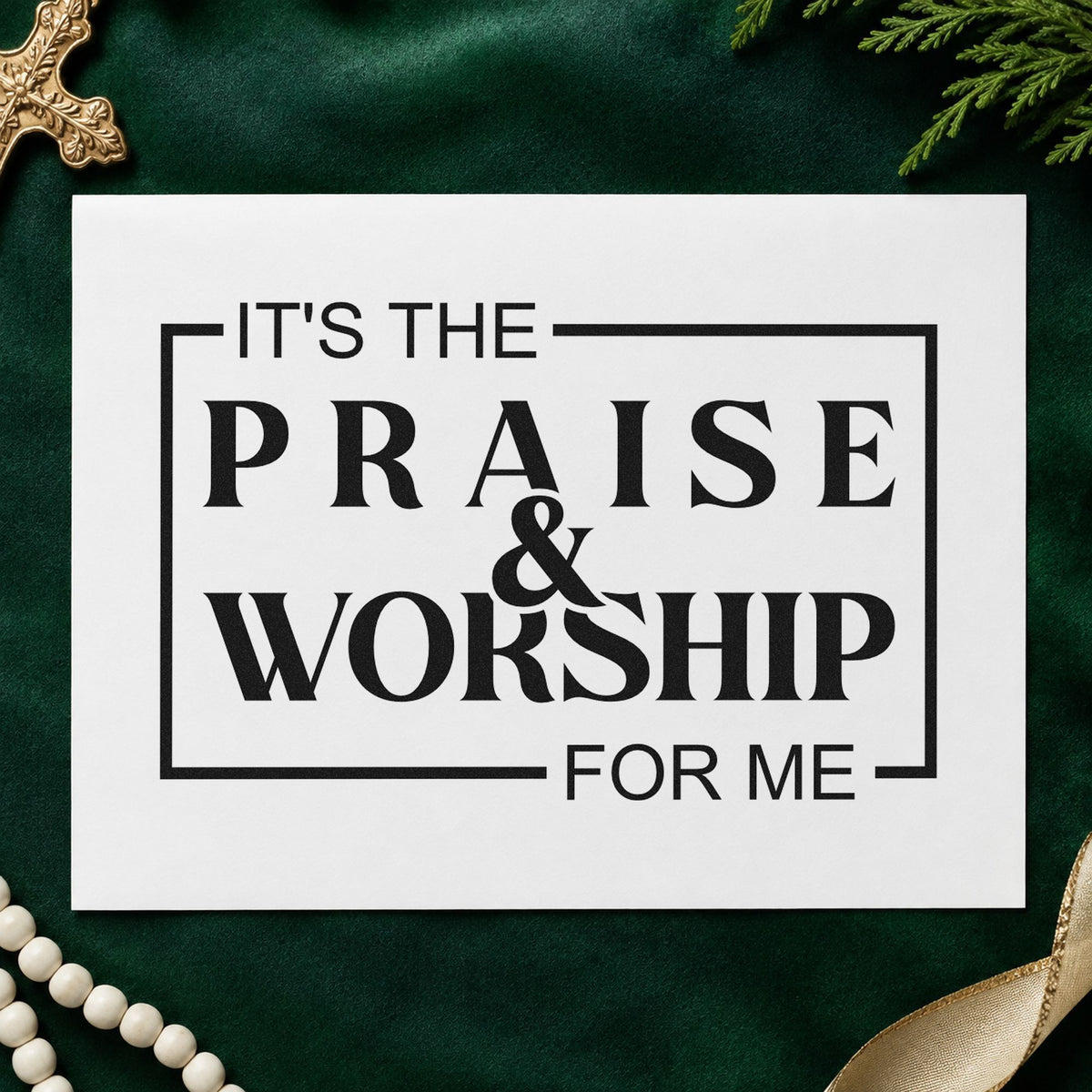 Praise and Worship rubber stamp printed in black ink, ready for worship lover cards and similar paper crafts.