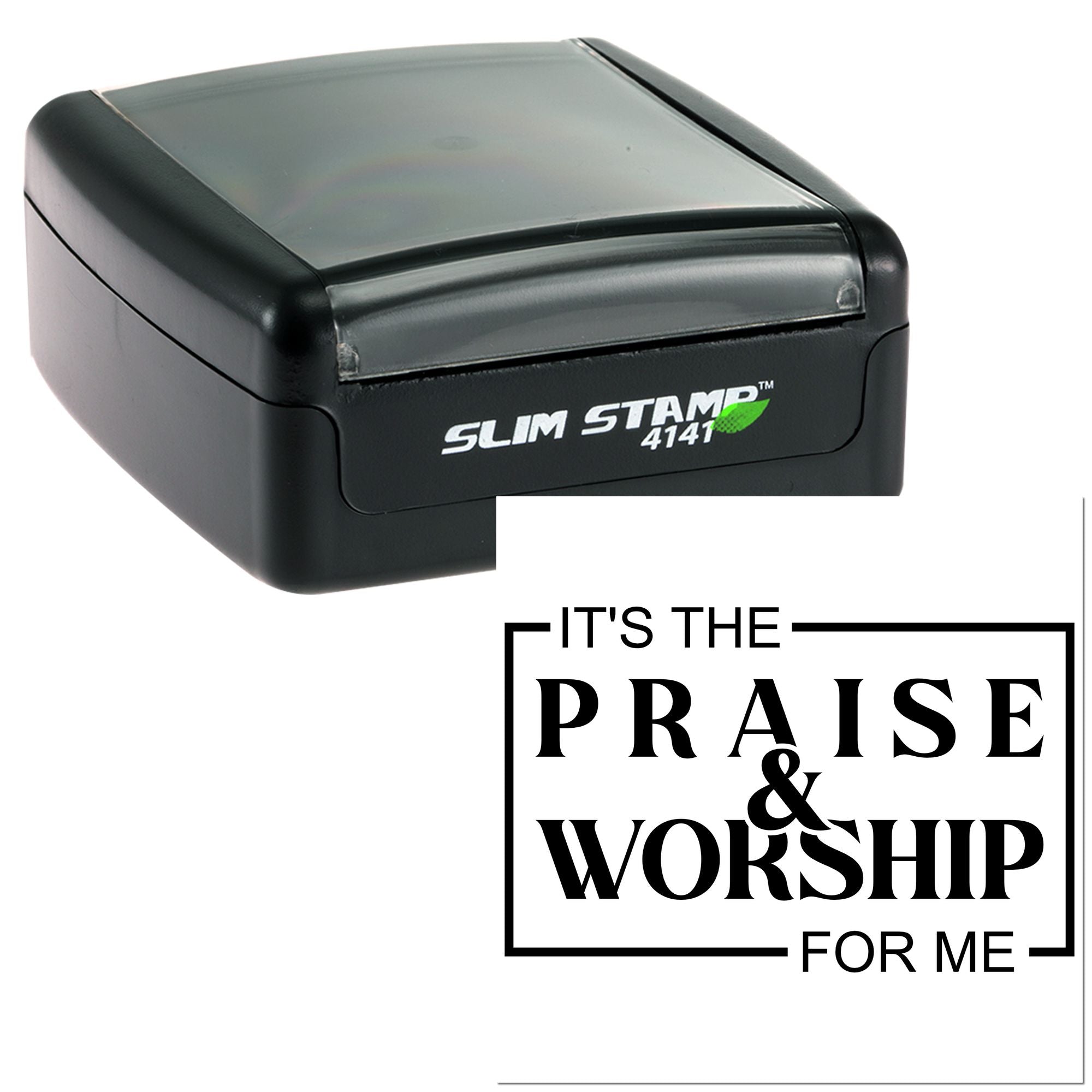 Custom self-inking rubber stamp with Its the Praise & Worship for Me design for church, ministry, or faith-based branding.