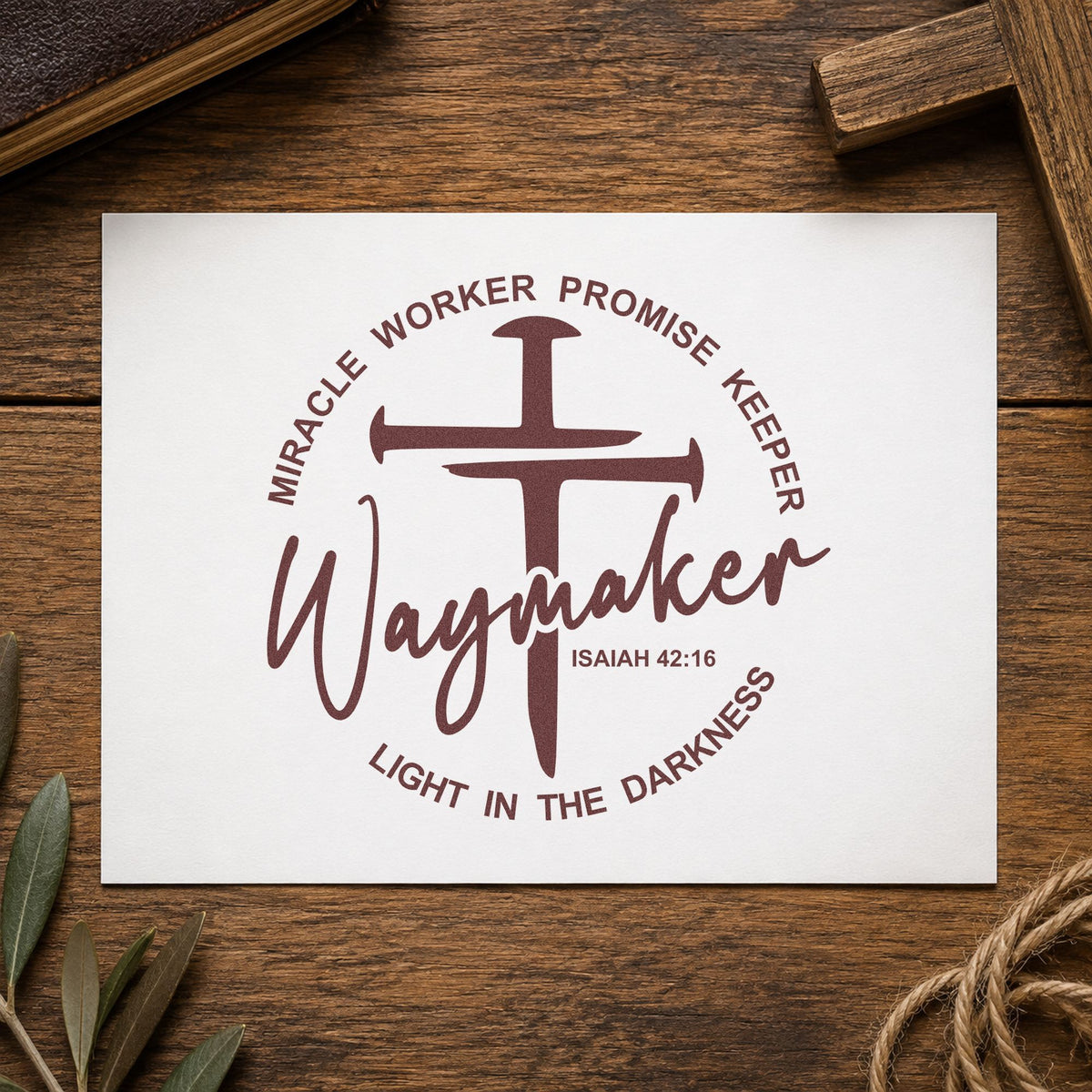 Waymaker Cross Circle rubber stamp printed in brown ink, ready for breakthrough pages and similar paper crafts.
