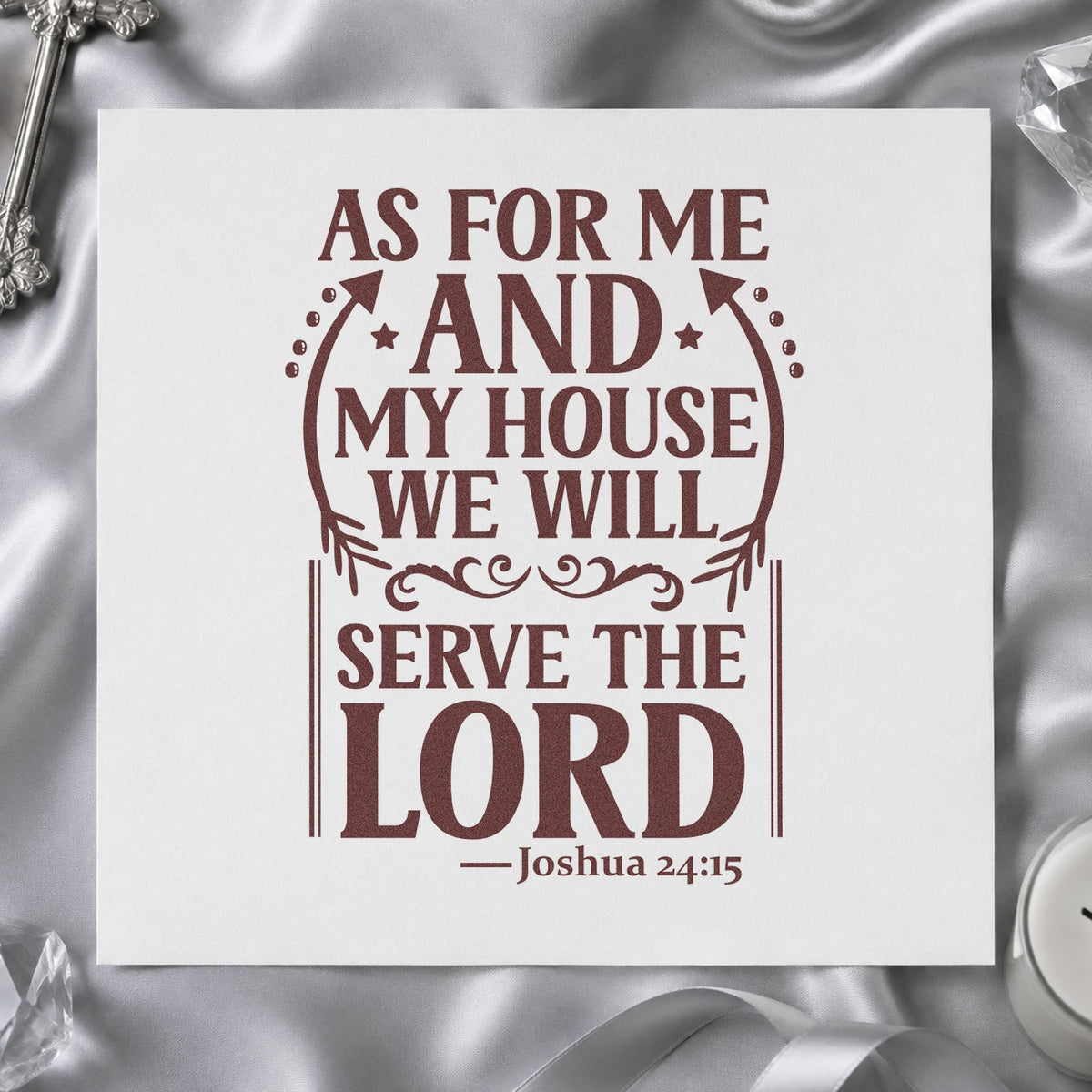As for Me and My House rubber stamp printed in brown ink, ready for family photo pages and similar paper crafts.