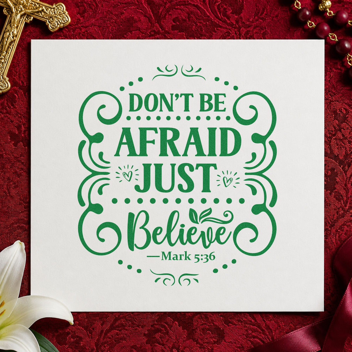 Duo Hand Don't Be Afraid Just Believe Rubber Stamp in use 3